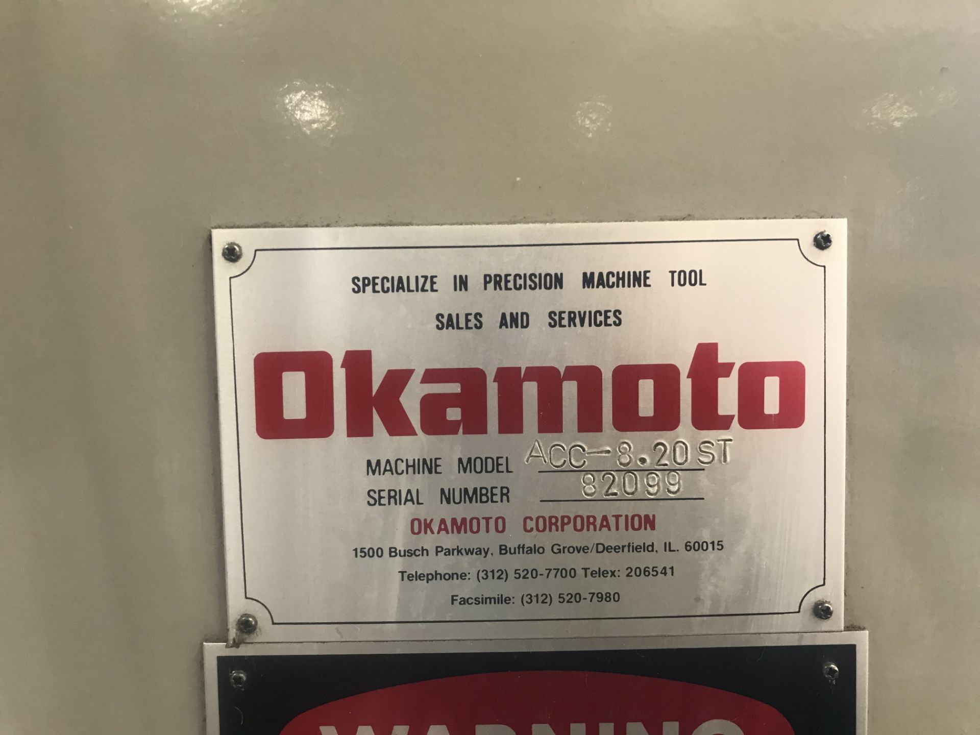 OKAMOTO 8-20 AUTOMATIC SURFACE GRINDER WITH VARIABLE MAGNETIC CHUCK, S/N: 82049 - Image 5 of 6