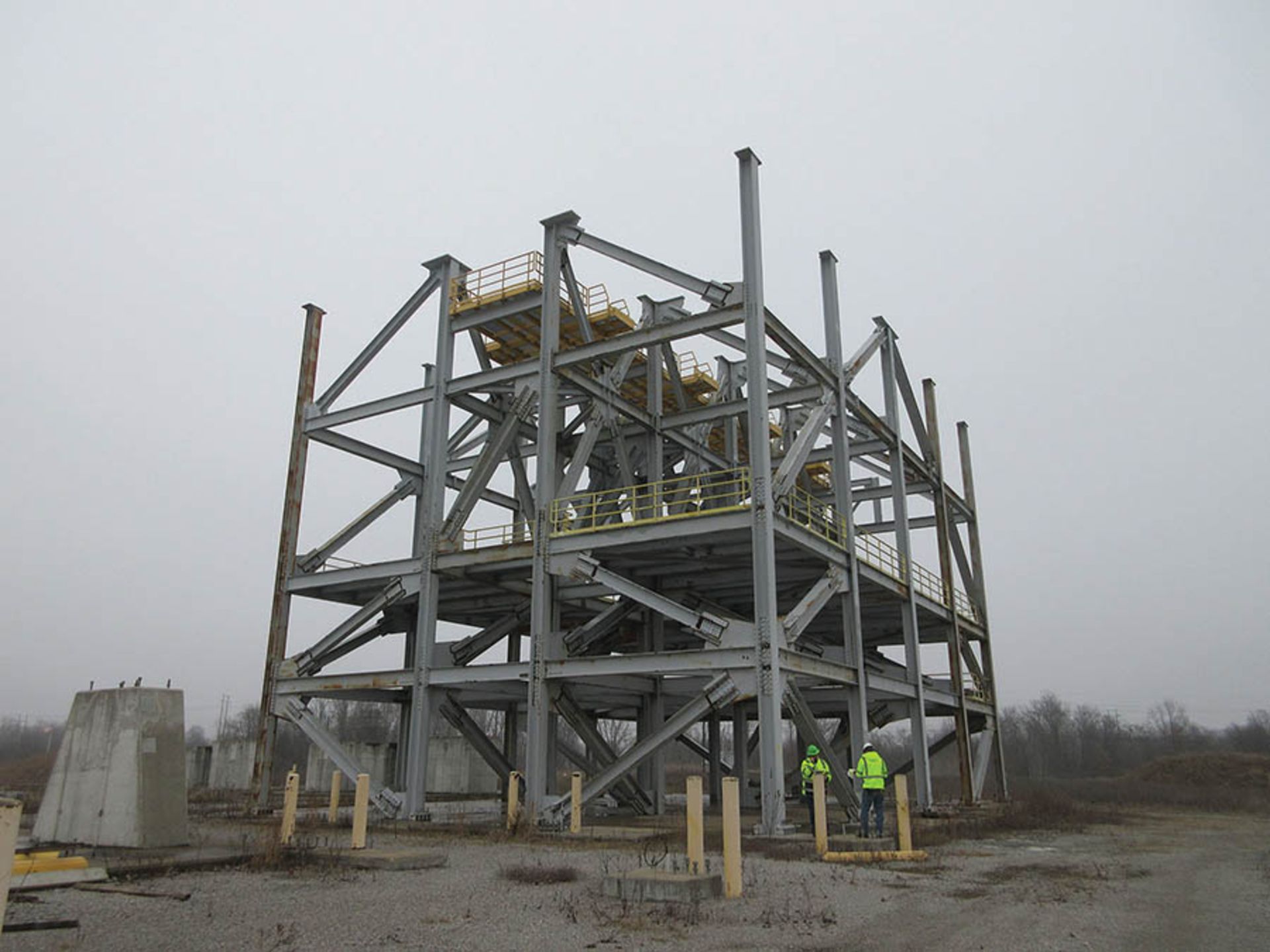 LARGE BAGHOUSE STRUCTURE ERECTED WITH SAFETY GRATING & RAIL