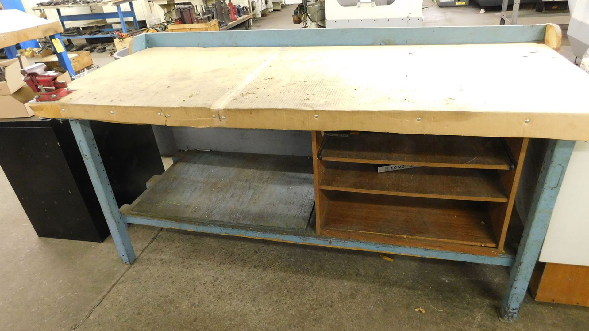 6 1/2' X 3' WOOD WORK BENCH WITH SWIVEL VISE
