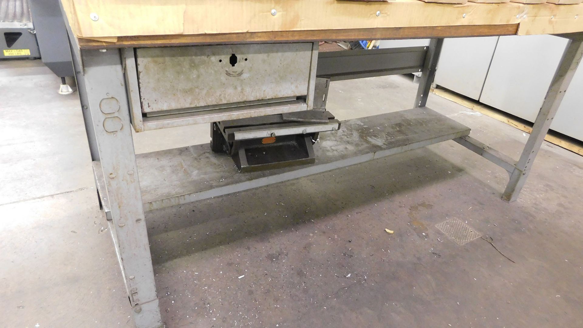 6' X 3' STEEL WORK TABLE WITH COLUMBIAN A 3 1/2 VISE