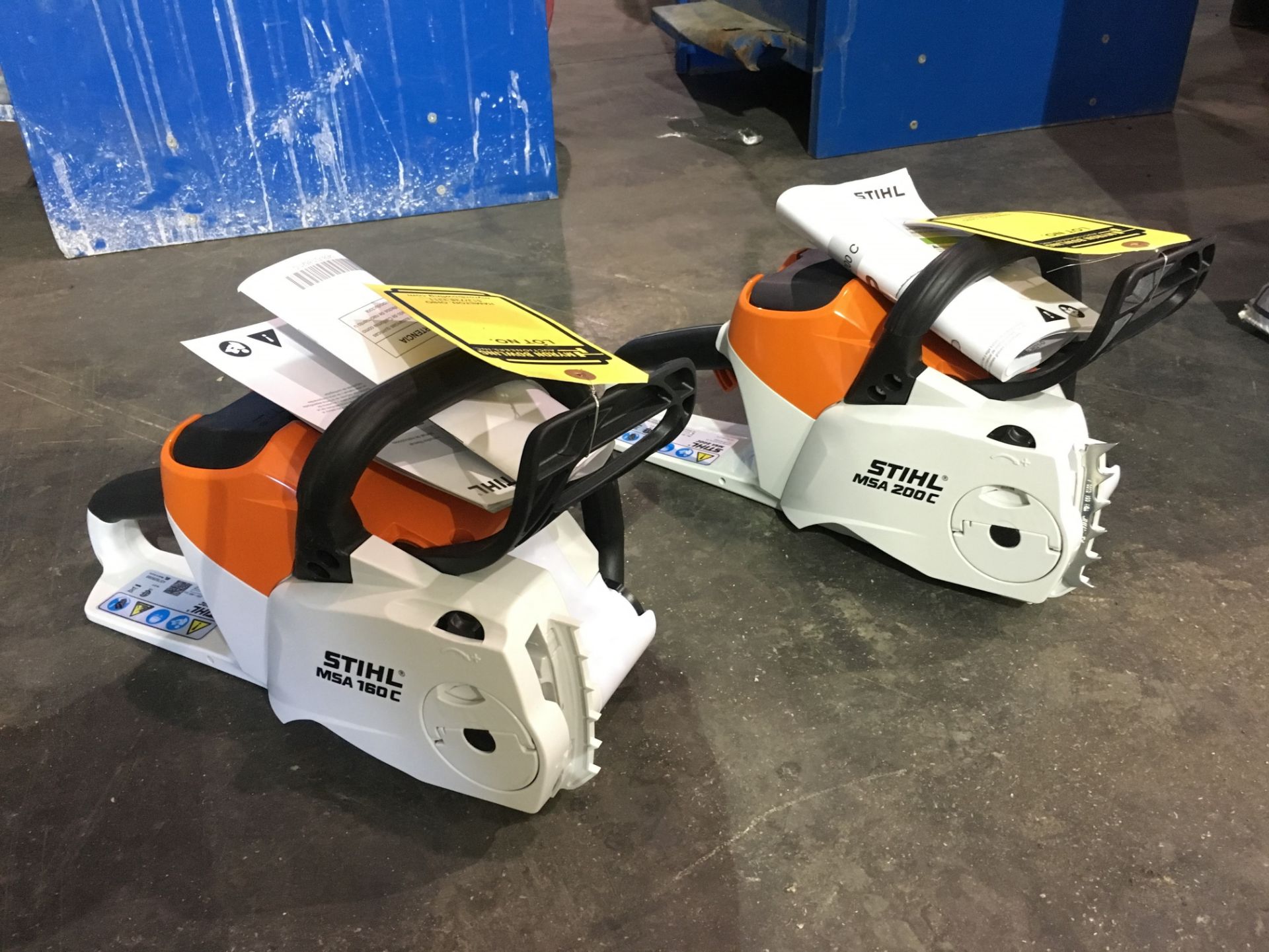 (2) BRAND NEW STIHL ELECTRIC CHAIN SAWS, MODEL: MSA 160 C, NO BAR, NO CHAIN, NO BATTERIES