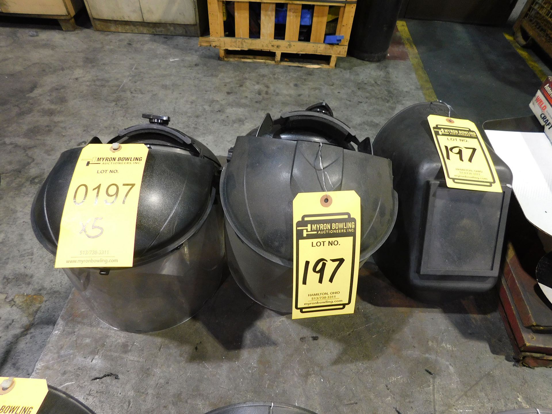 (4) GRINDING SHIELDS & HUNTSMAN WELDING HELMET