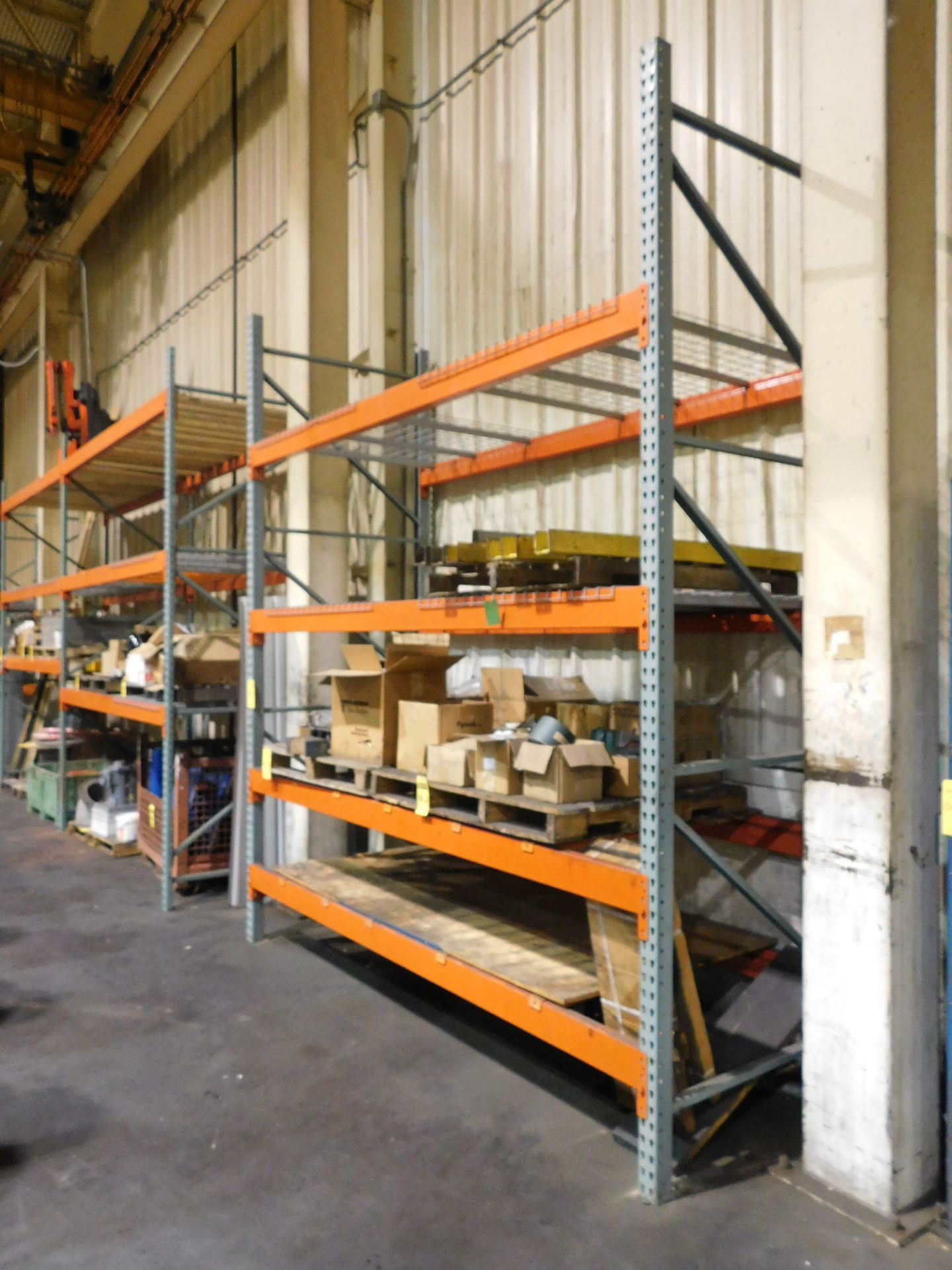 SECTION OF TEARDROP STYLE PALLET RACK; (2) 12' UPRIGHTS, (8) 120'' X 5'' HORIZONTAL BEAMS, 48'' WIRE