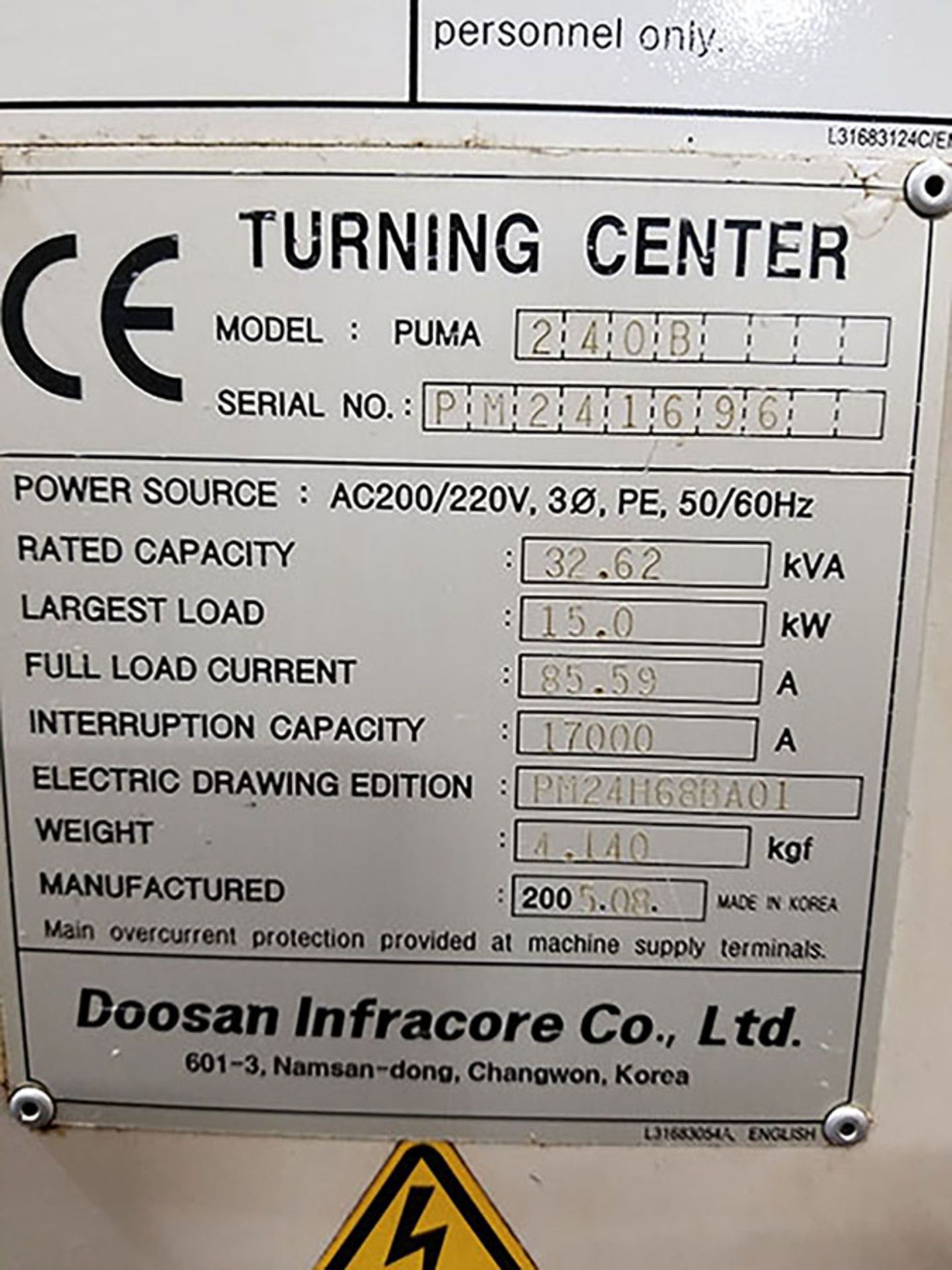 2005 DAEWOO PUMA 240B CNC TURNING CENTER; 12-POSITION TURRET, COOLANT SYSTEM, FANUC SERIES 21I-TB - Bild 5 aus 9