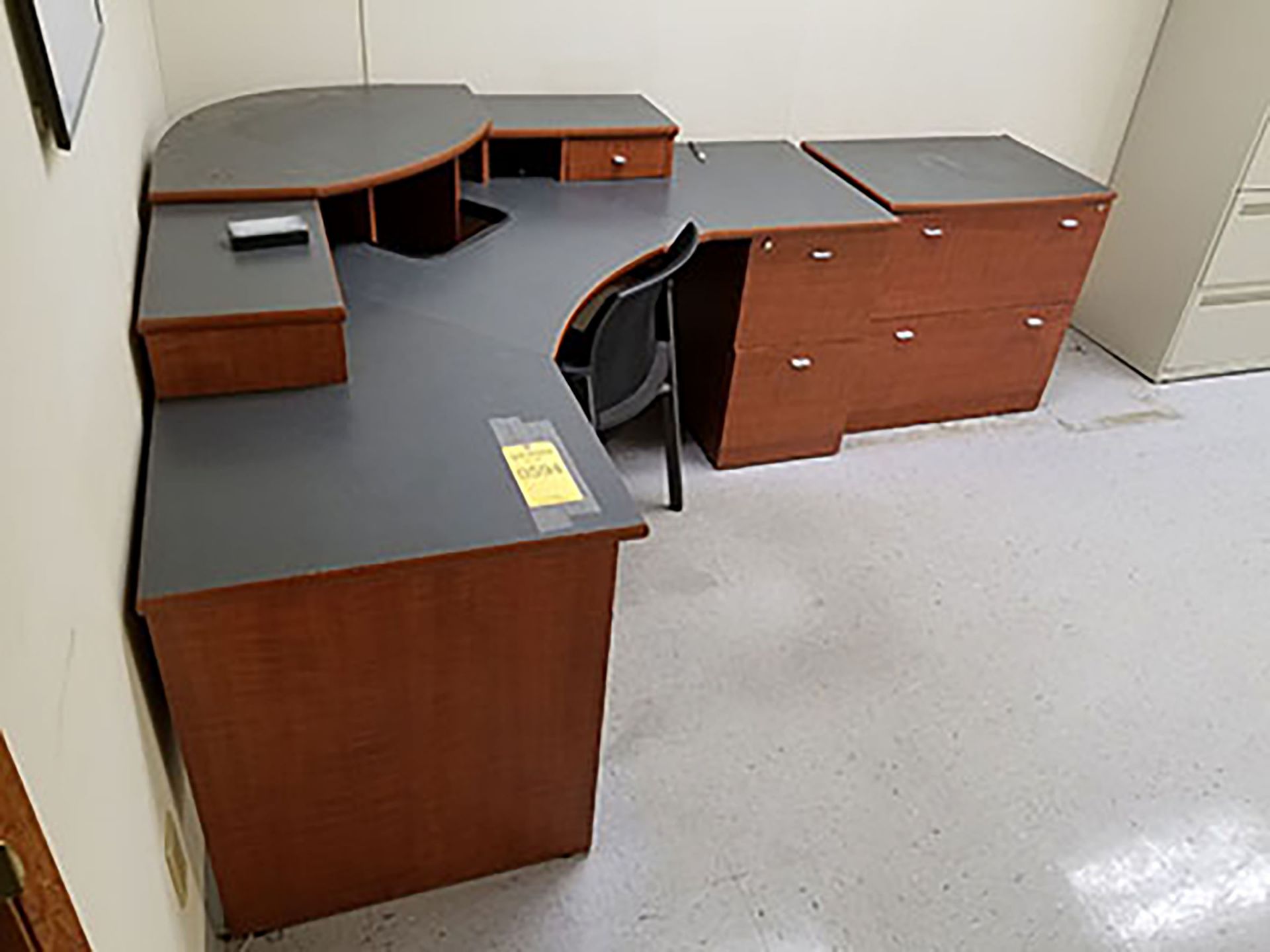 CONTENTS OF OFFICE; DESK, CHAIR, 2-DOOR CABINET, AND (2) LATERAL FILE CABINETS