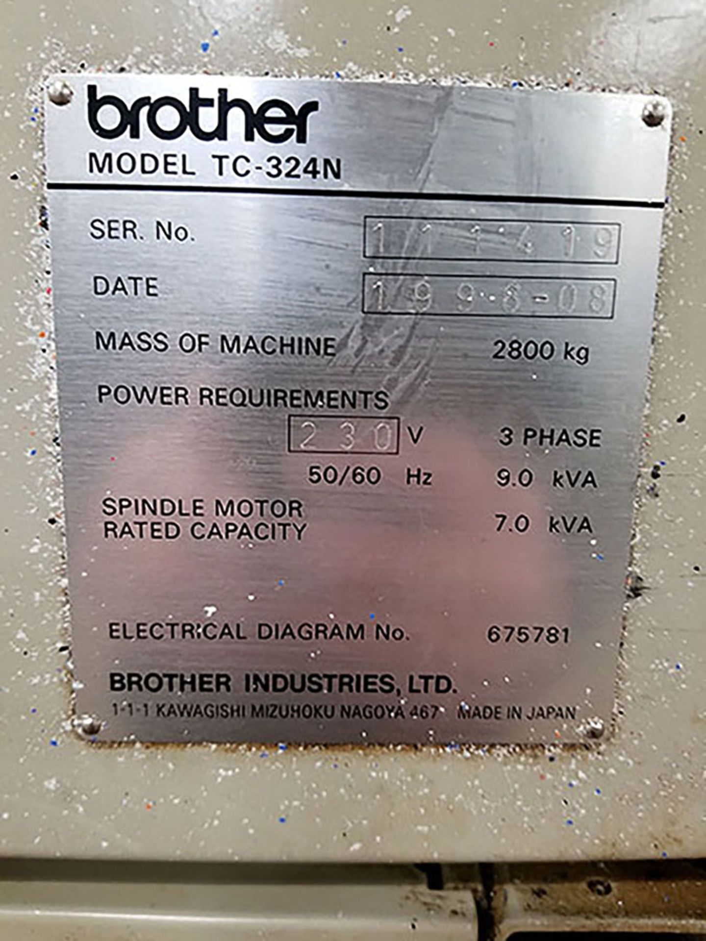 1996 BROTHER TC-324N CNC D&T CENTER; 10-POSITON TURRET, DUAL PALLET ROTARY TABLE, COOLANT SYSTEM, - Image 4 of 8