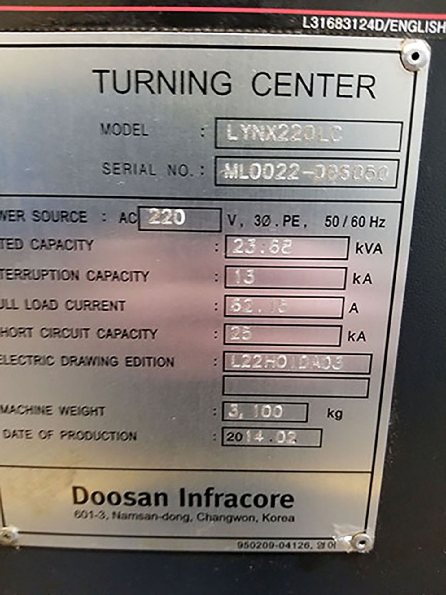 2014 DOOSAN LYNX 220 LX 220LC CNC TURNING CENTER; 12-POSITION TURRET, HENNING CHIP CONVEYOR, ROYAL - Bild 4 aus 8