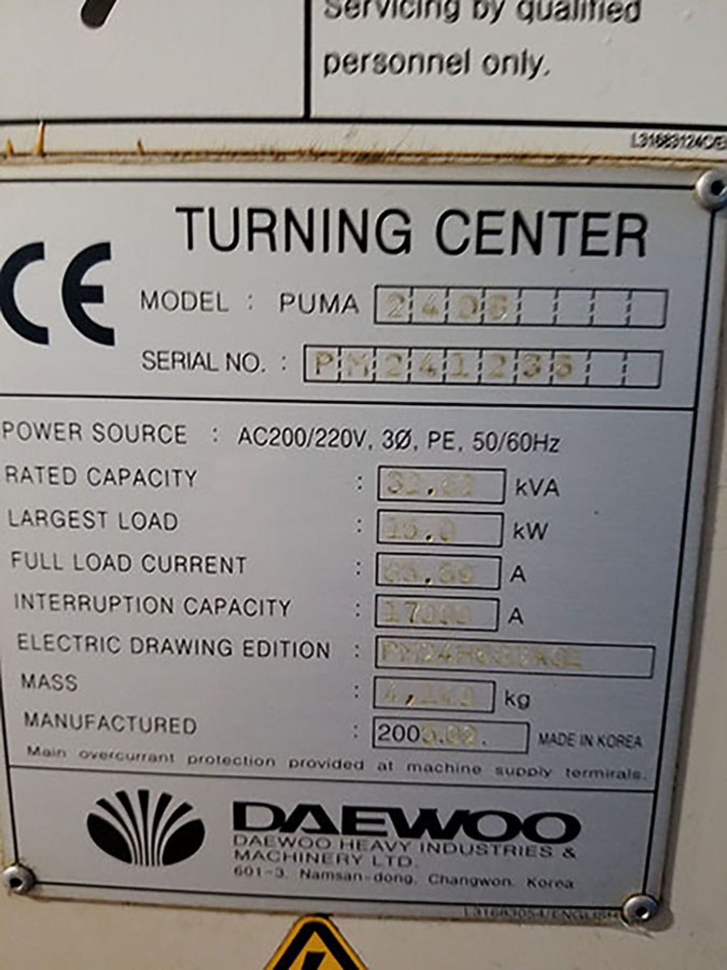 2005 DAEWOOD PUMA 240B CNC TURNING CENTER; FANUC 2LI-TB CONTROL, 12-POSITION TURRET, COOLANT SYSTEM, - Bild 6 aus 9