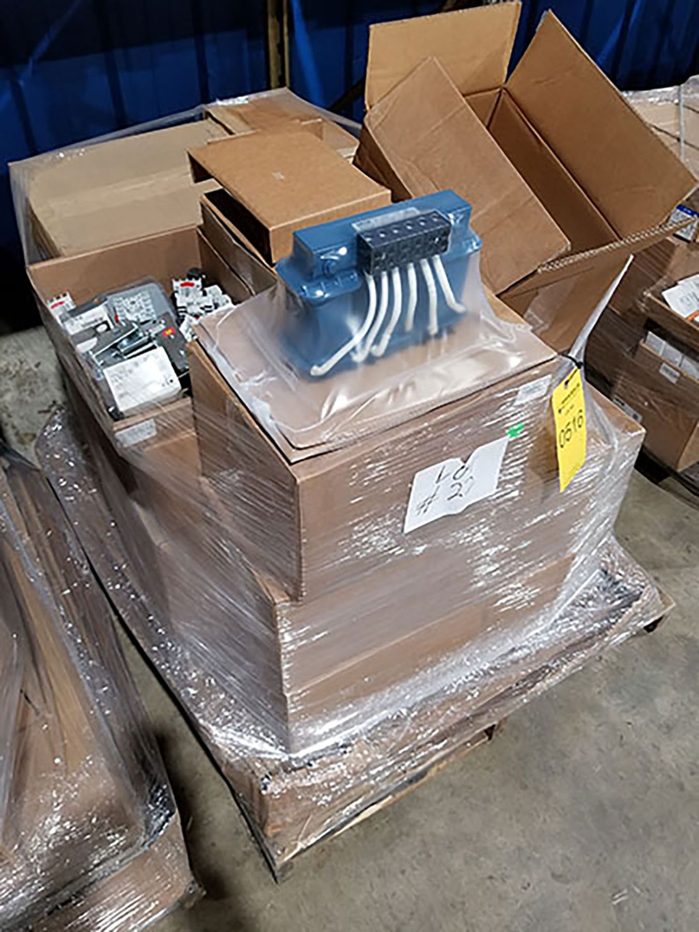 PALLET OF (NEW IN BOX) METER SOCKETS, HANGER ASSY, WALL FLANGES, RELAYS COILS, HUBS, STARTER