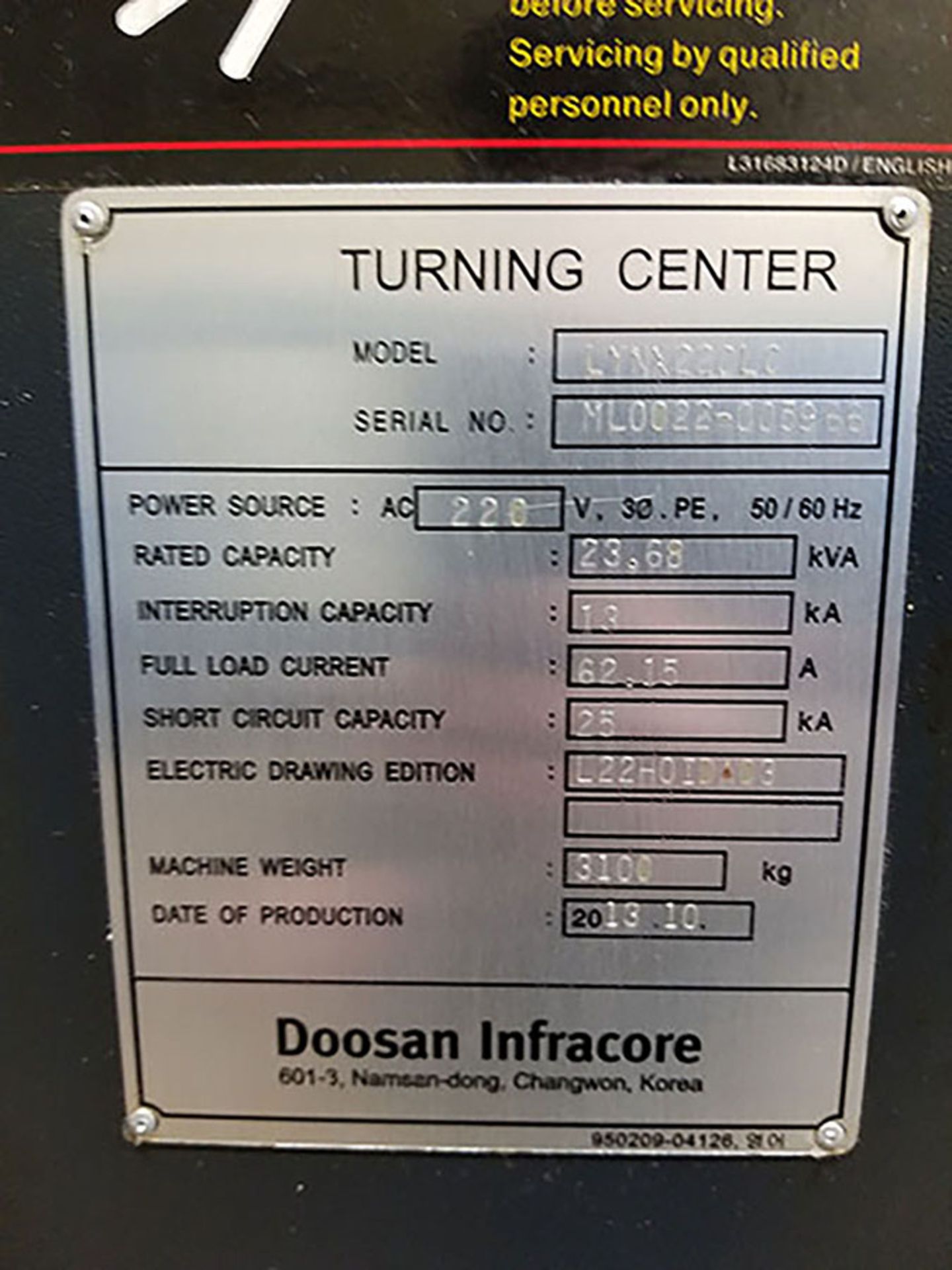 2013 DOOSAN LYNX220 LX220LC CNC TURNING CENTER; 12-POSITION TURRET, HENNING CHIP CONVEYOR, ROYAL - Bild 4 aus 9