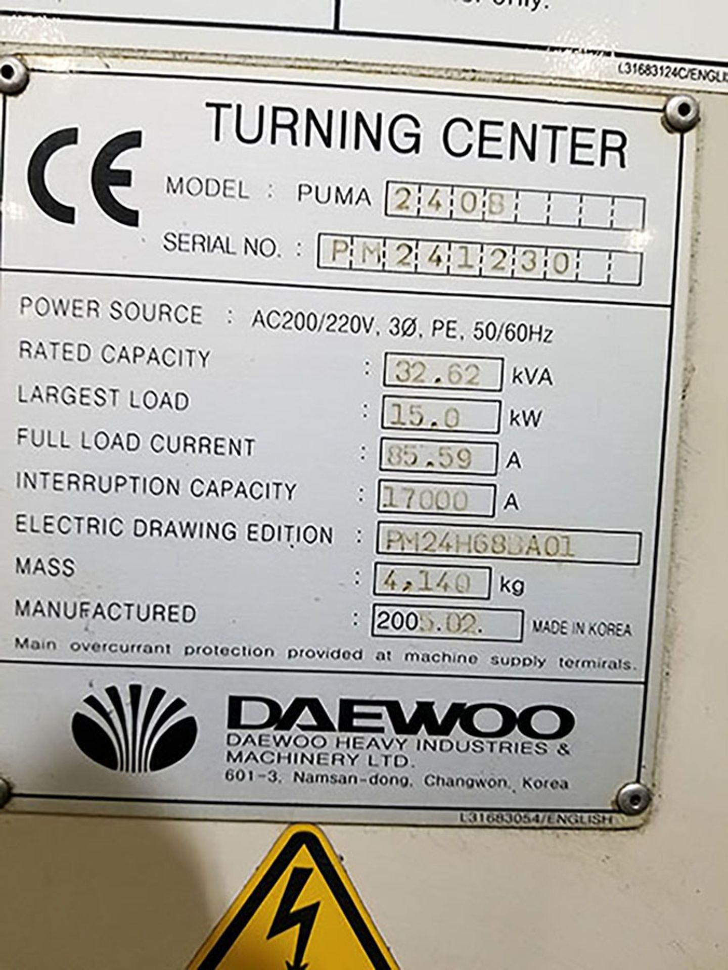 2005 DAEWOO PUMA 240B CNC TURNING CENTER; FANUC SERIES 21I-TB CONTROL, 12-POSITION TURRET, - Bild 6 aus 9