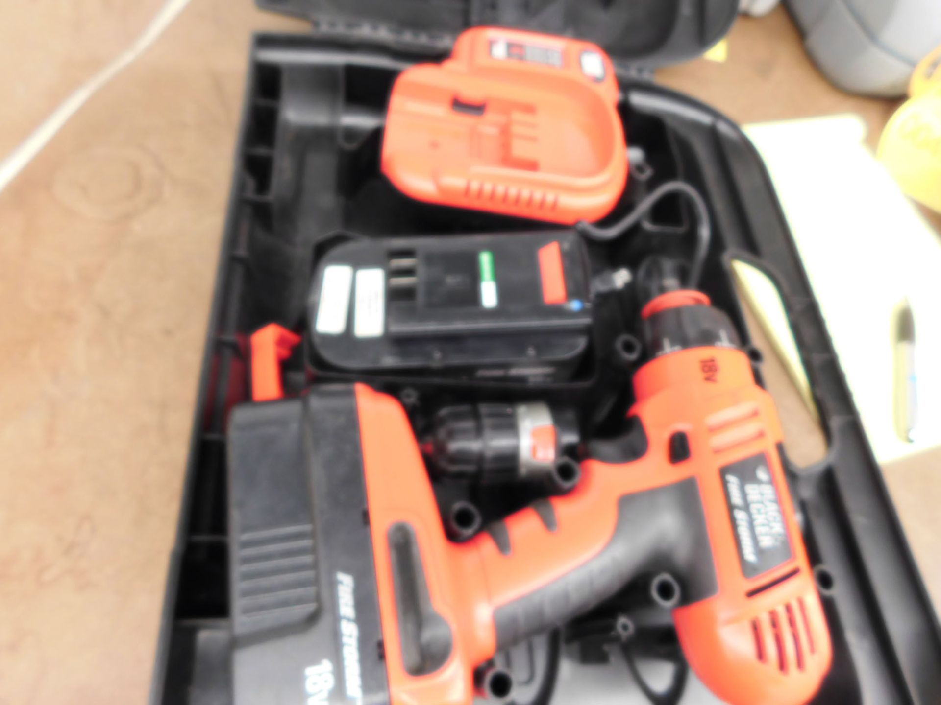 BLACK & DECKER FIRE STORM; 18-VOLT, MODEL FSD182 CORDLESS DRILL WITH (2) BATTERIES AND CHARGER