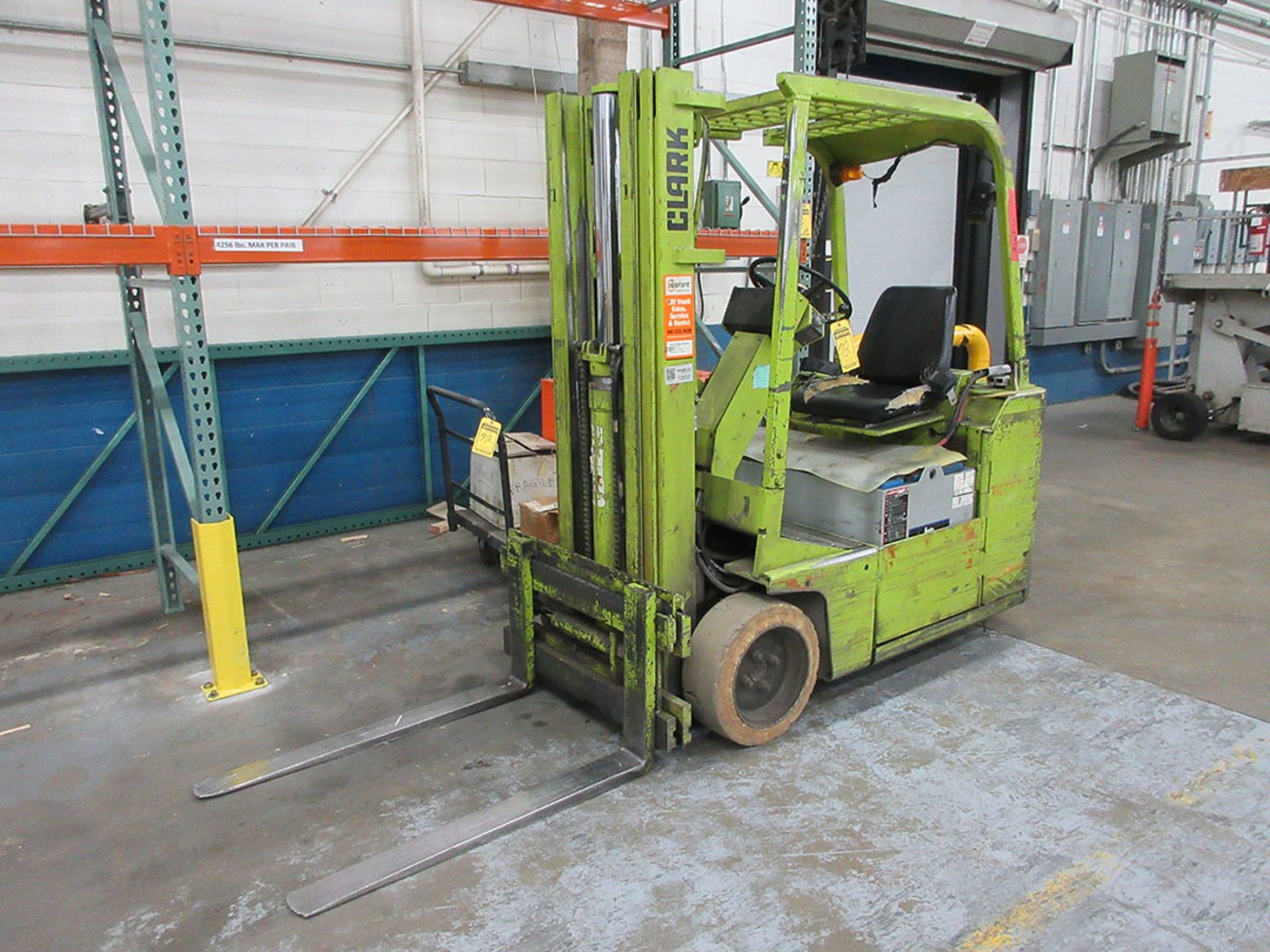 CLARK 3,000 LB. CAPACITY ELECTRIC FORKLIFT; MODEL TW30B, 36V, 2-STAGE MAST, 170'' MAX LOAD HEIGHT,