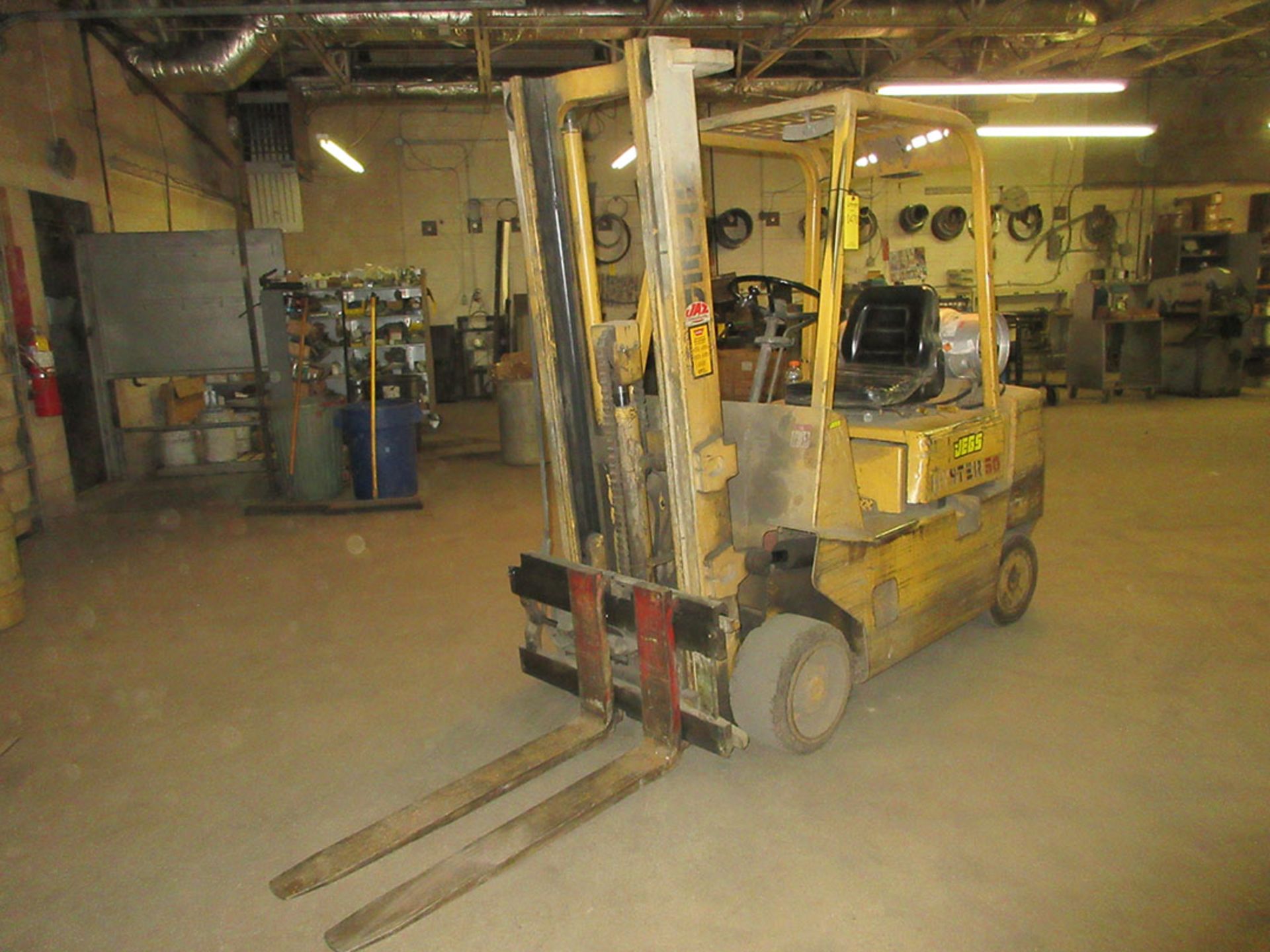 HYSTER 5,000 LB. CAPACITY LPG FORKLIFT; SOLID TIRES, 2-STAGE MAST, 42'' FORKS, MODEL S50XL, S/N