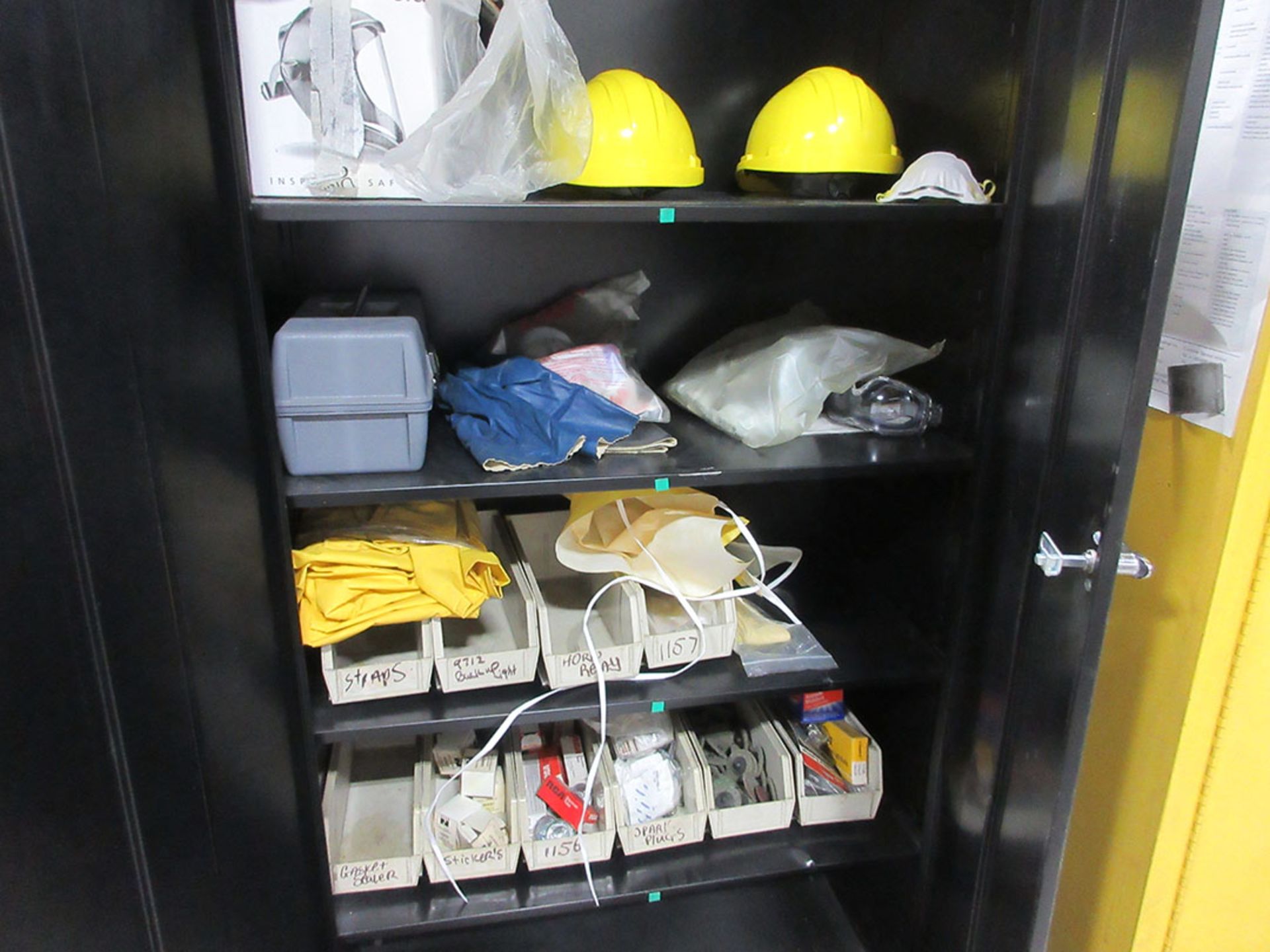 (4) CABINETS WITH CONTENTS; SAFETY EQUIPMENT, ELECTRICAL SWITCHES, FUSES, AND V-BELTS - Image 7 of 7