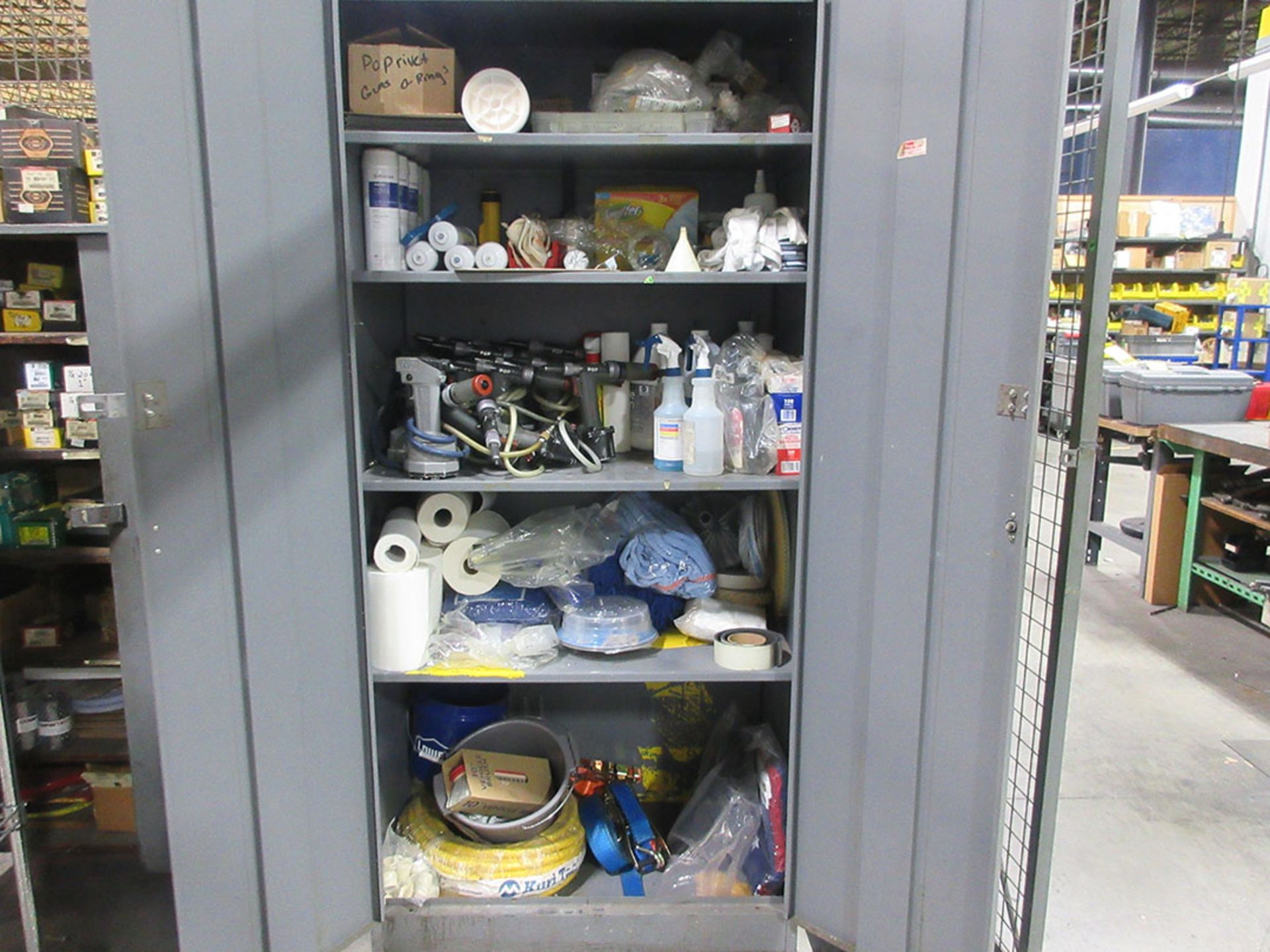 (4) 2-DOOR CABINETS WITH CONTENTS; CHAINS, SLINGS, HARDWARE, RIVET GUNS, AND LUBRICANTS - Image 7 of 7