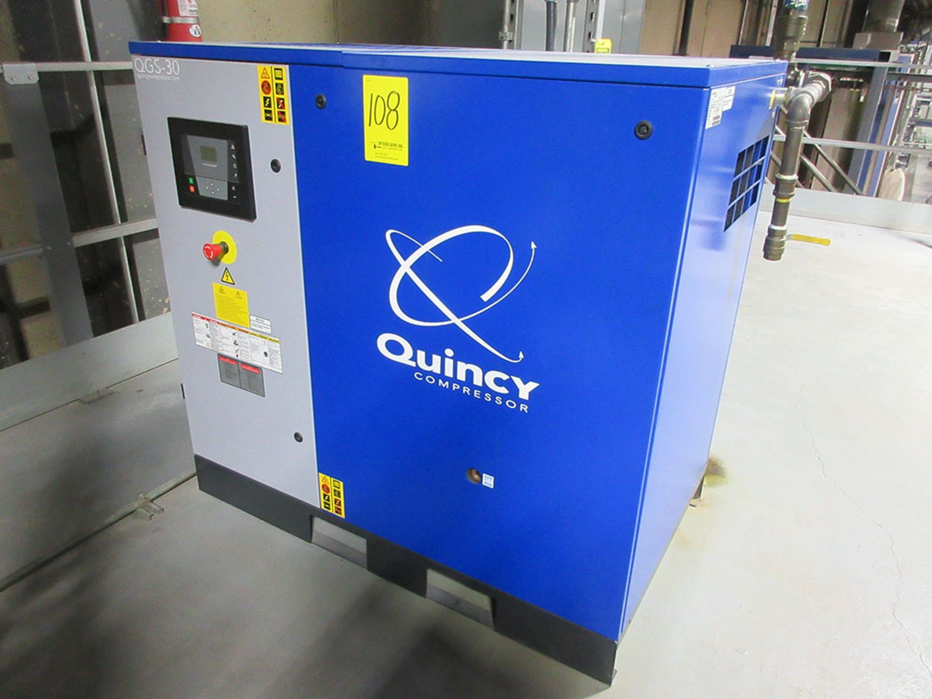 2016 QUINCY 30 HP ROTARY SCREW AIR COMPRESSOR; MODEL QGS-30, S/N CA1879893, IDOLOGIC DRO