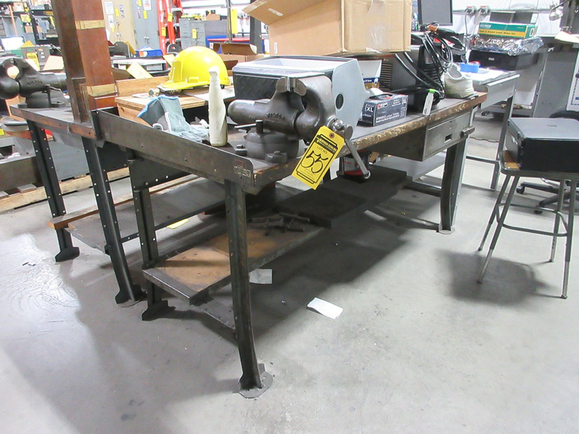 (2) 34'' X 72'' WOOD TOP WORKBENCHES WITH WILTON 5'' BENCH VISES - Image 2 of 2