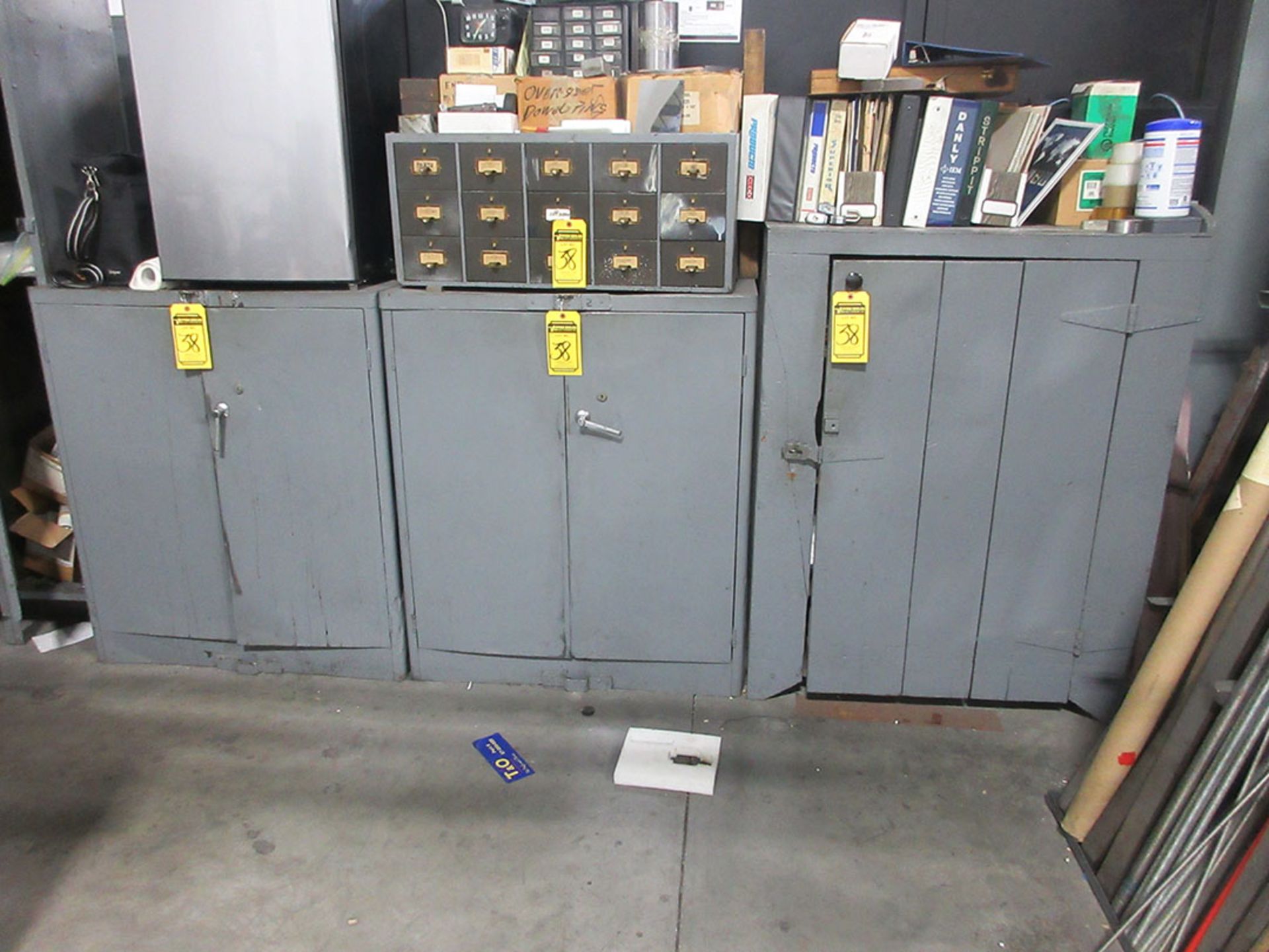 (3) CABINETS & BOLT BIN WITH TAPS, DRILL BITS, PUNCHES, SCREWS, BRASS, AND COPPER