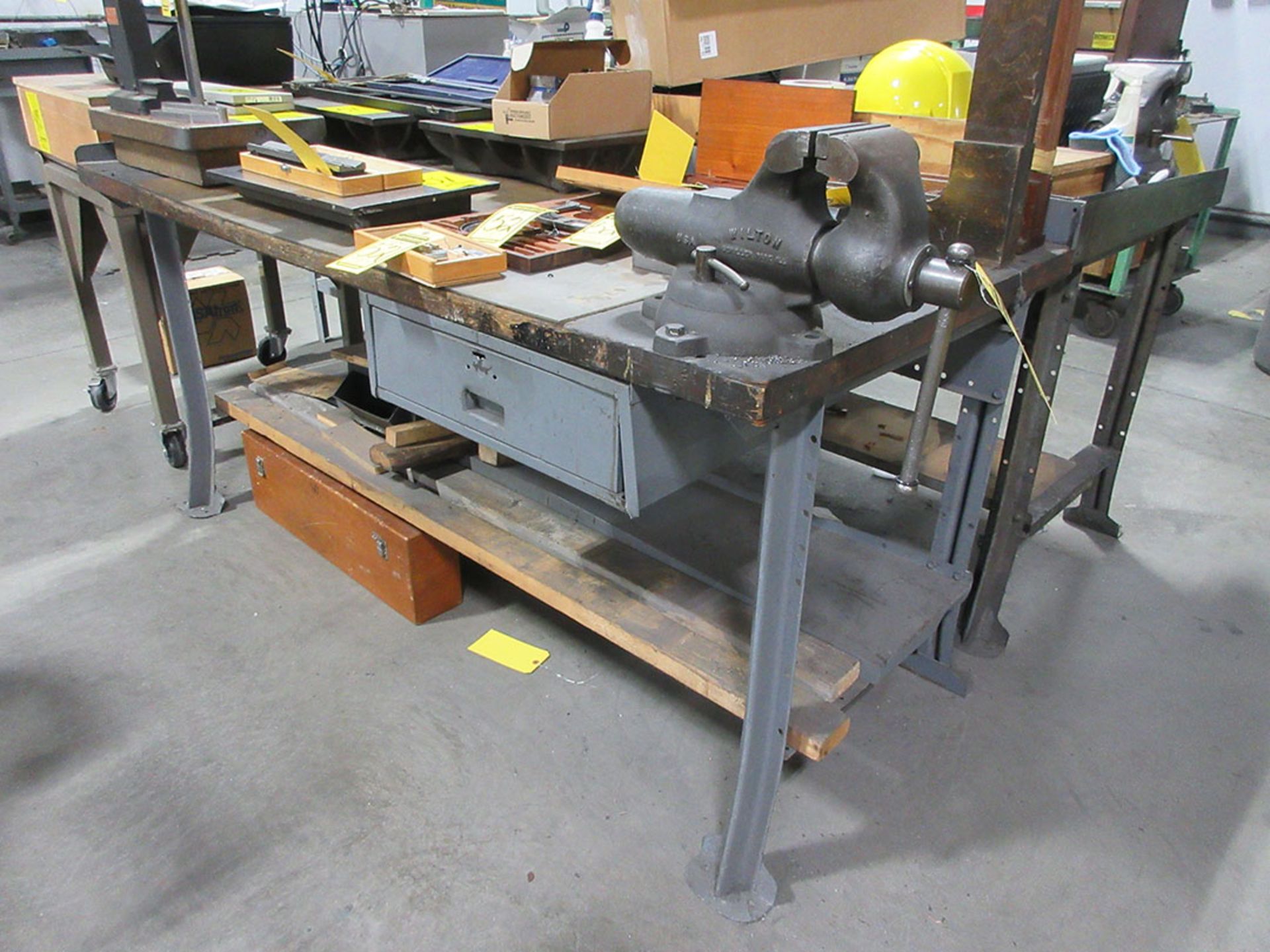 (2) 34'' X 72'' WOOD TOP WORKBENCHES WITH WILTON 5'' BENCH VISES