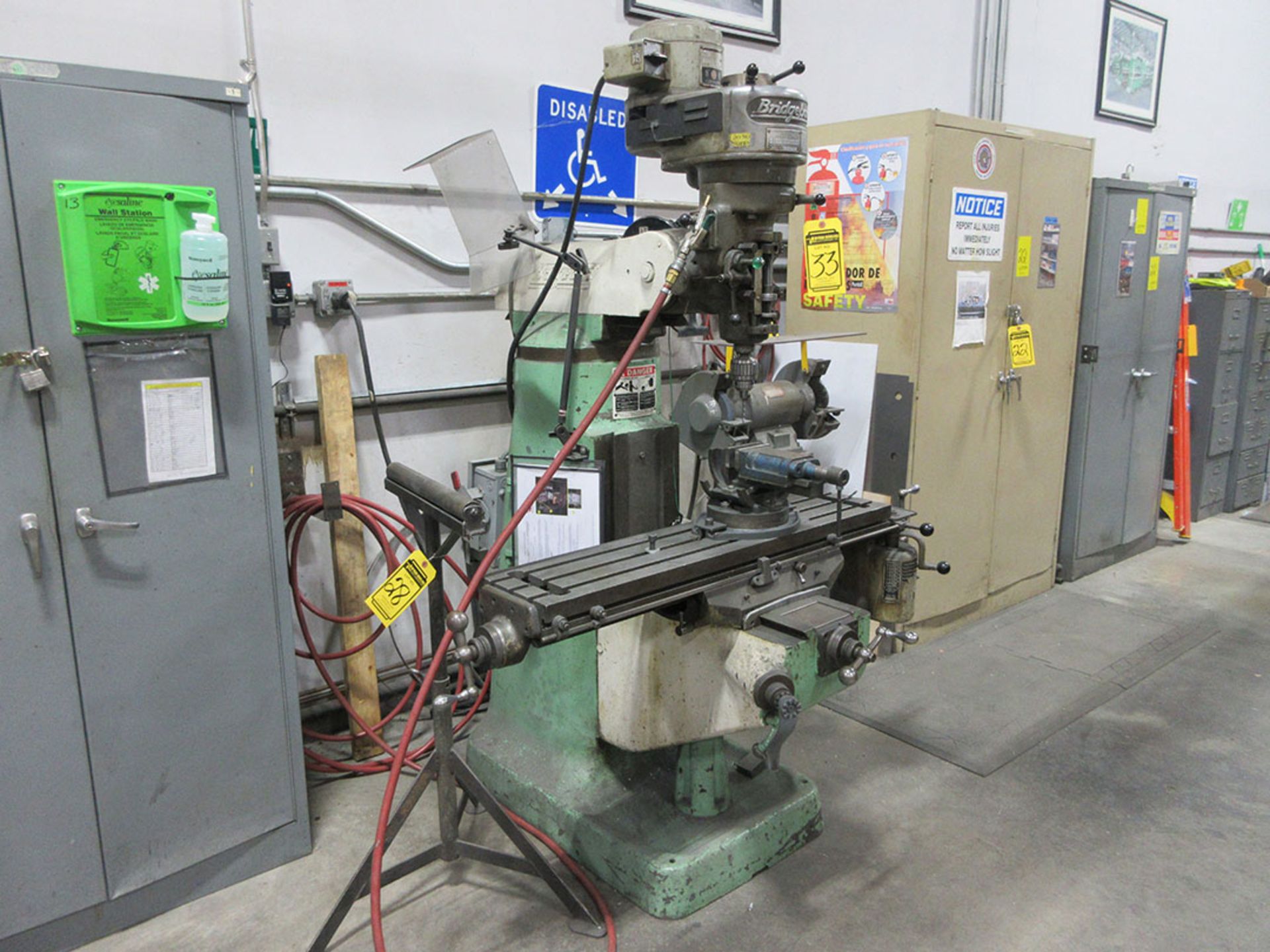 BRIDGEPORT 1-HP VERTICAL MILL; S/N J32233, 42'' X 9'' POWER TABLE, KNEE BED, POWER DRAW BAR, 80-2,