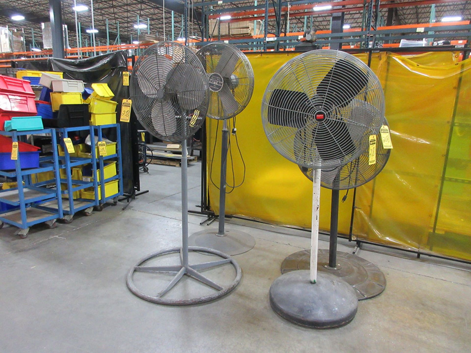 (4) PEDESTAL FANS & CARTS WITH BINS