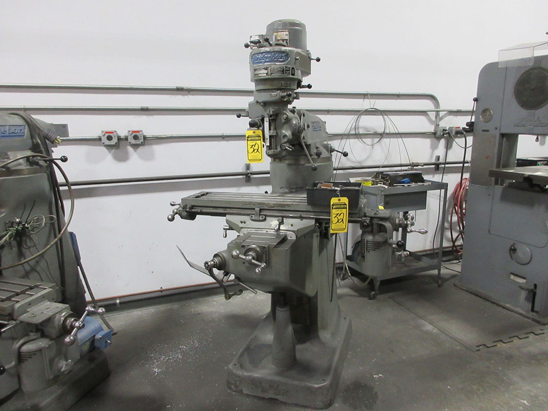 BRIDGEPORT 1-HP VERTICAL MILL; S/N J112316, 36'' X 9'' T-SLOT POWER TABLE, KNEE BED, POWER DRAW BAR,