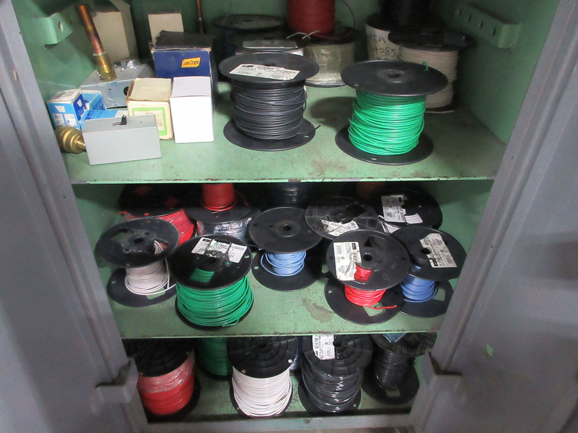 (4) CABINETS WITH CONTENTS; SAFETY EQUIPMENT, ELECTRICAL SWITCHES, FUSES, AND V-BELTS - Image 3 of 7