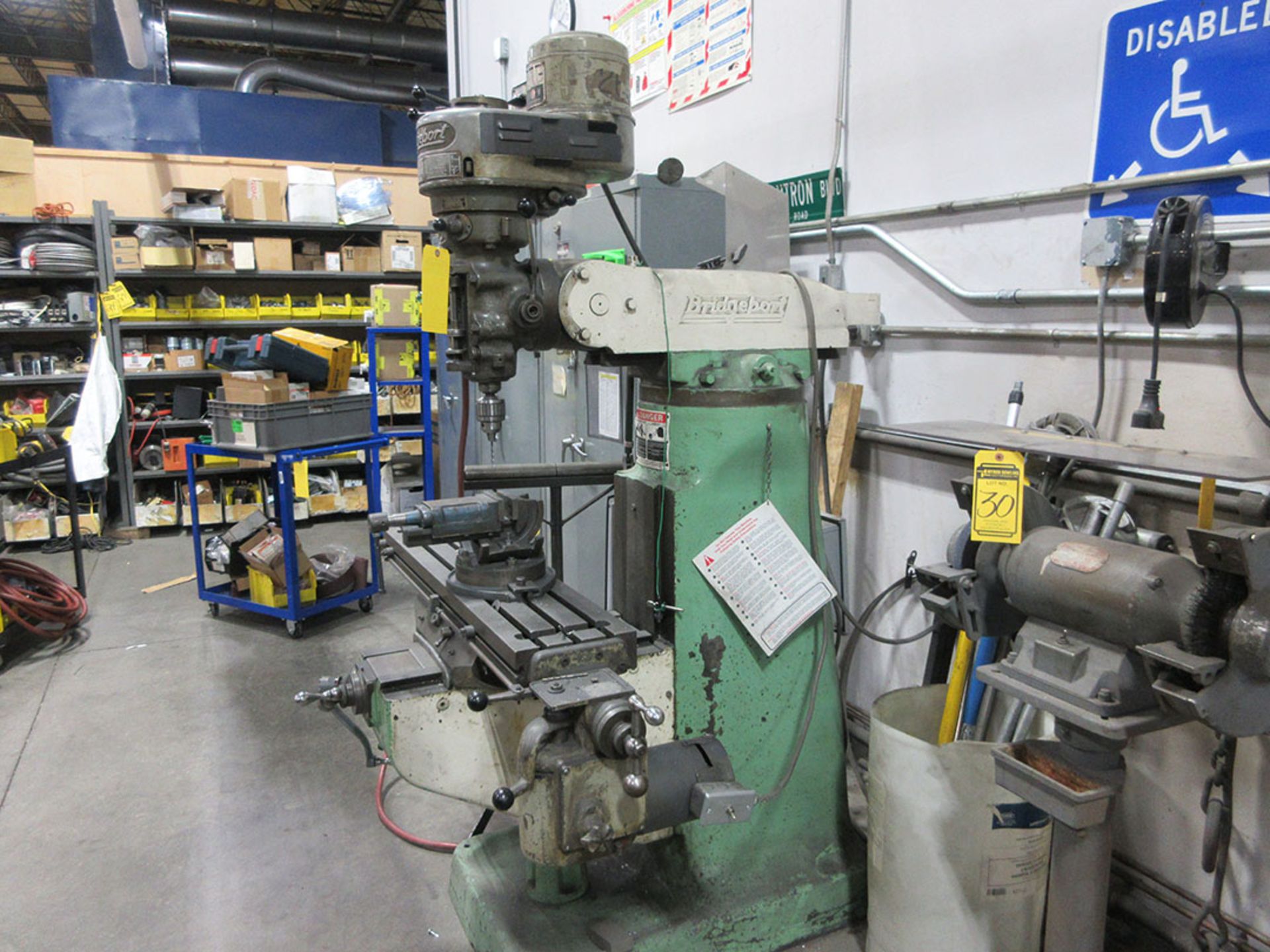 BRIDGEPORT 1-HP VERTICAL MILL; S/N J32233, 42'' X 9'' POWER TABLE, KNEE BED, POWER DRAW BAR, 80-2, - Image 2 of 2