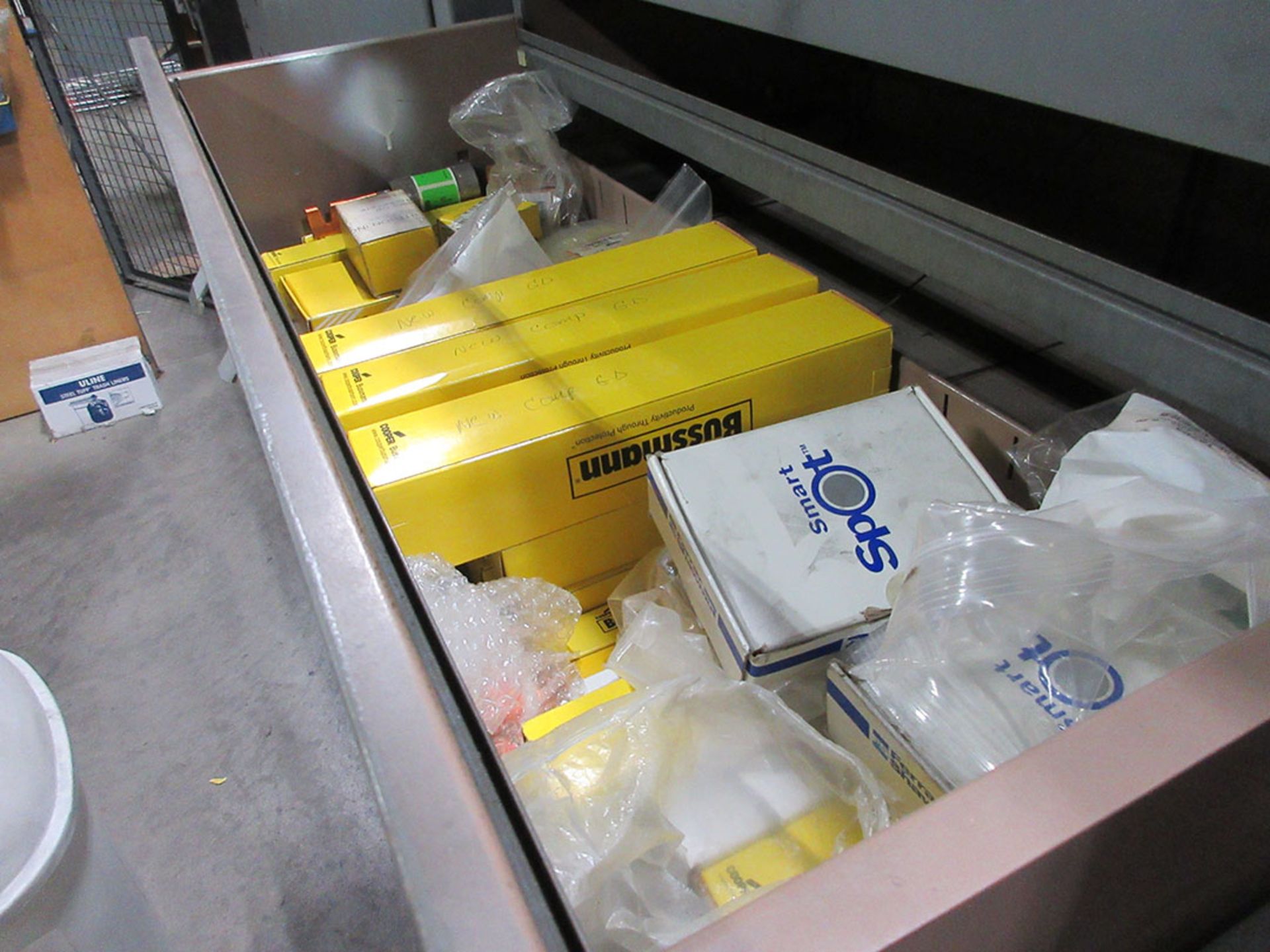 (4) CABINETS WITH CONTENTS; SAFETY EQUIPMENT, ELECTRICAL SWITCHES, FUSES, AND V-BELTS - Image 5 of 7