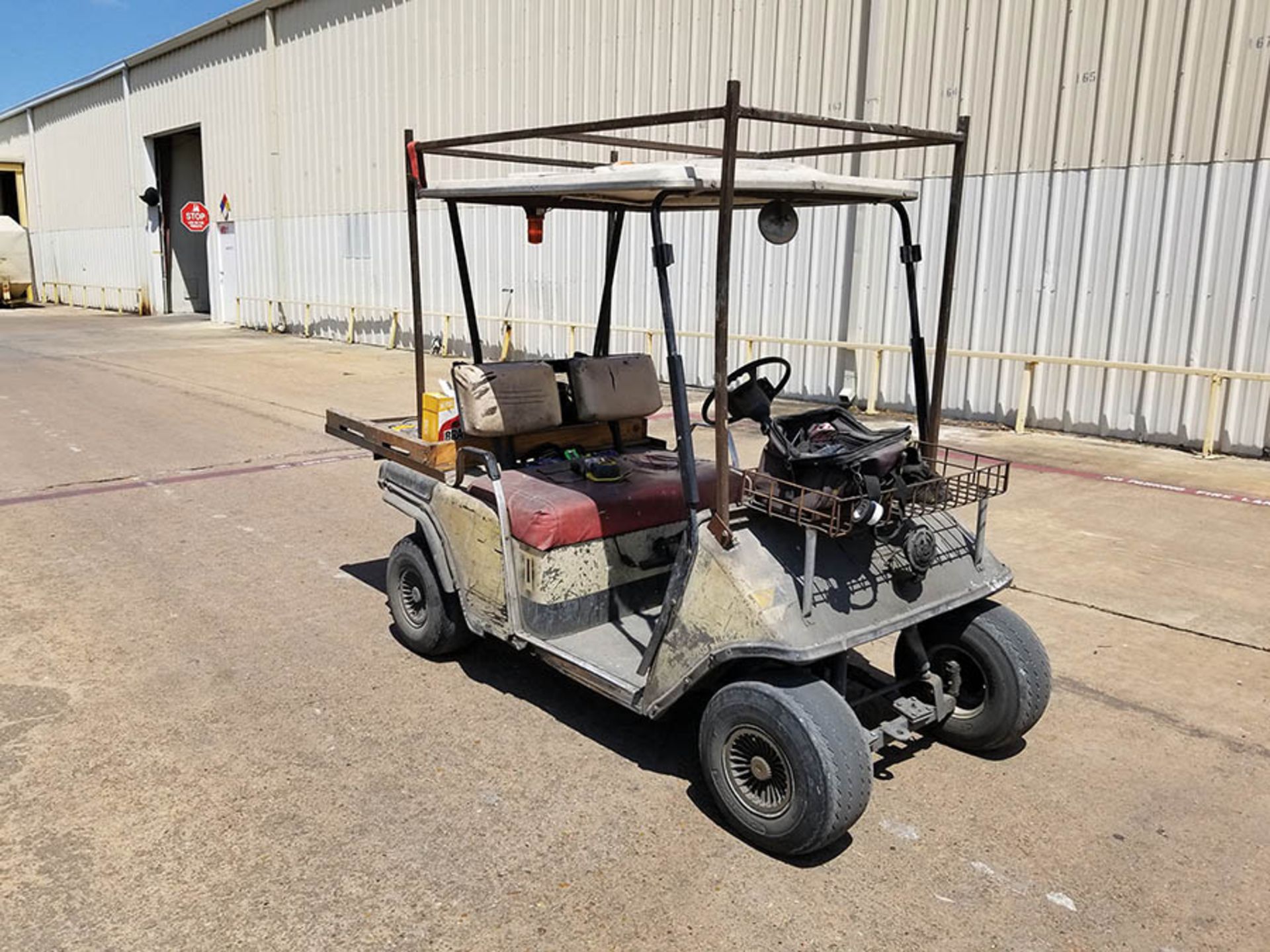 ELECTRIC FOREMAN'S GOLF CART, FRONT WIRE BASKET, EXTENDED REAR WOOD DECK, LADDER RACK, AND LESTRONIC - Image 6 of 7
