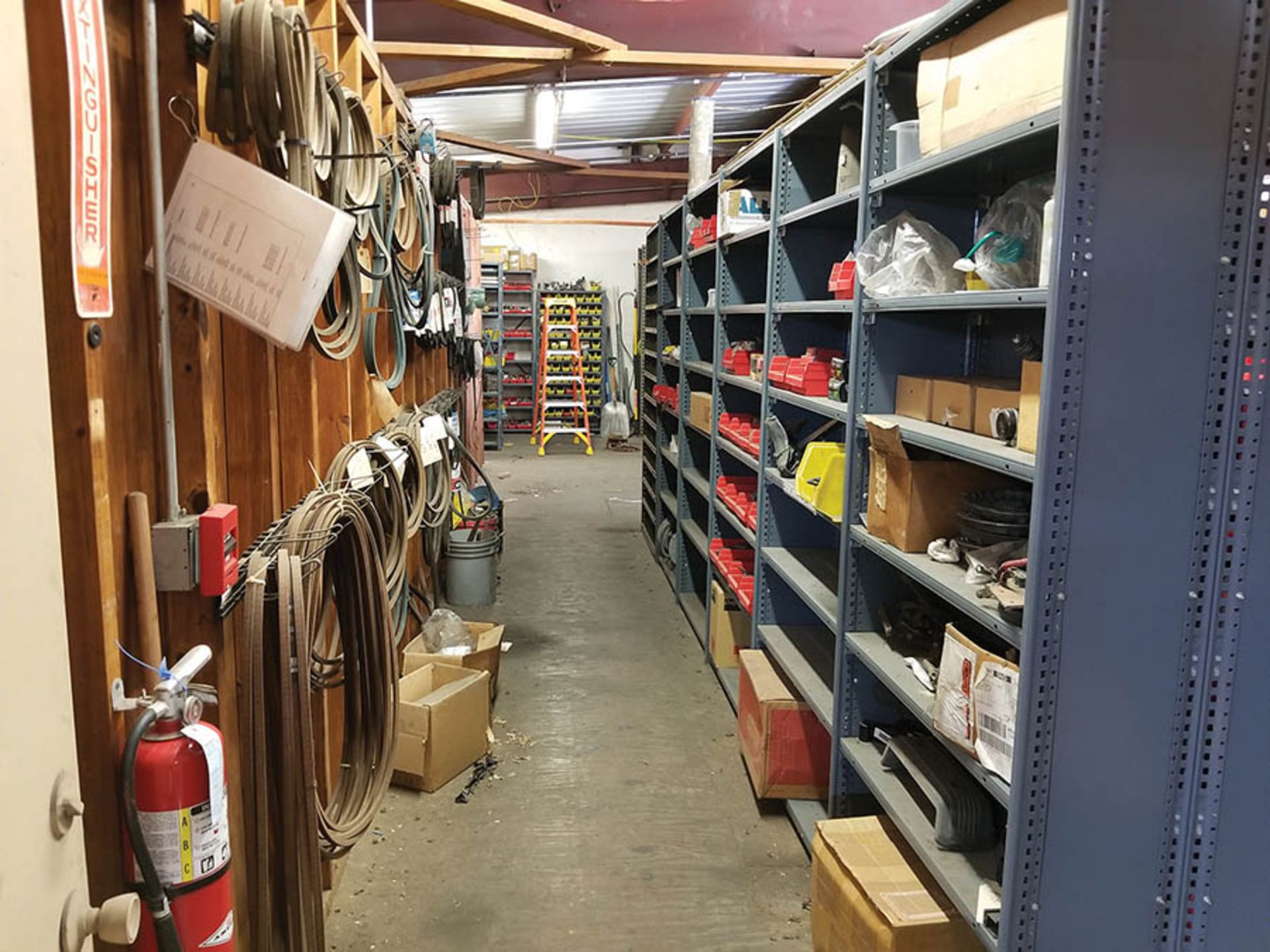 CONTENTS OF UPSTAIRS MAINTENANCE ROOM- (29) LIGHT DUTY SHELVING UNITS WITH A HUGE ASSORTMENT OF