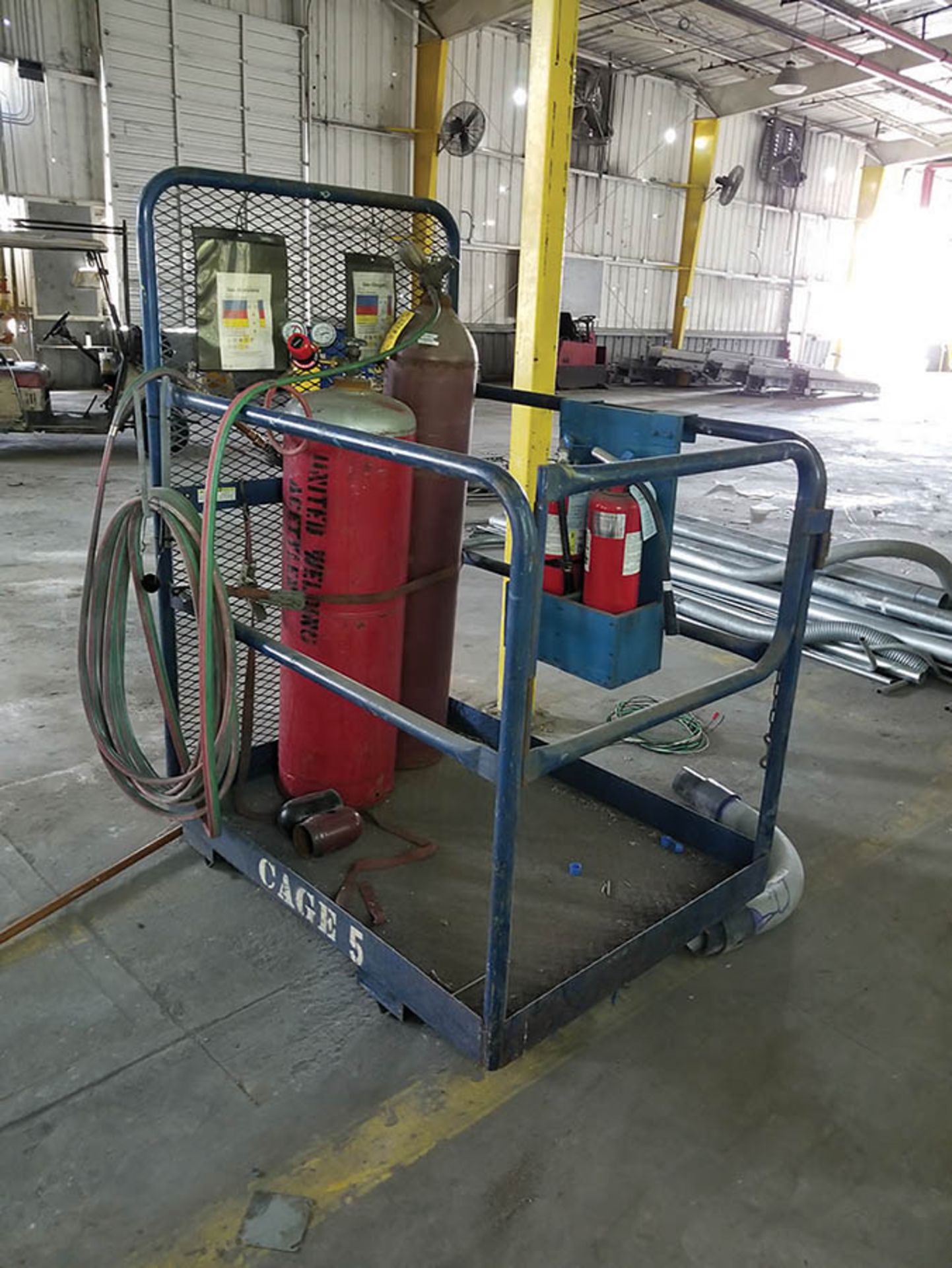 SINGLE MAN FORKLIFT BASKET AND (2) FIRE EXTINGUISHERS WITH RACK - Image 2 of 2