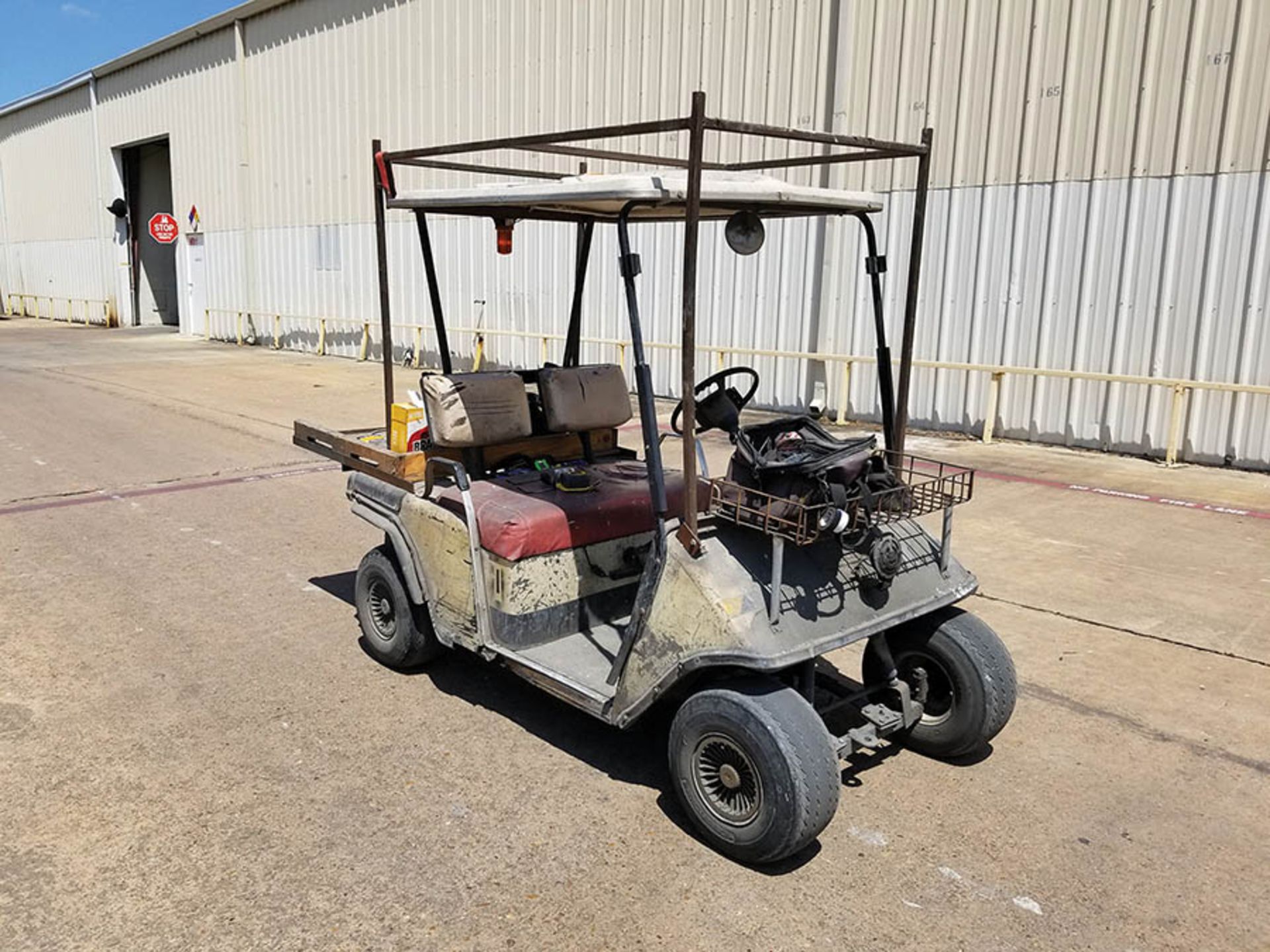 ELECTRIC FOREMAN'S GOLF CART, FRONT WIRE BASKET, EXTENDED REAR WOOD DECK, LADDER RACK, AND LESTRONIC - Image 7 of 7