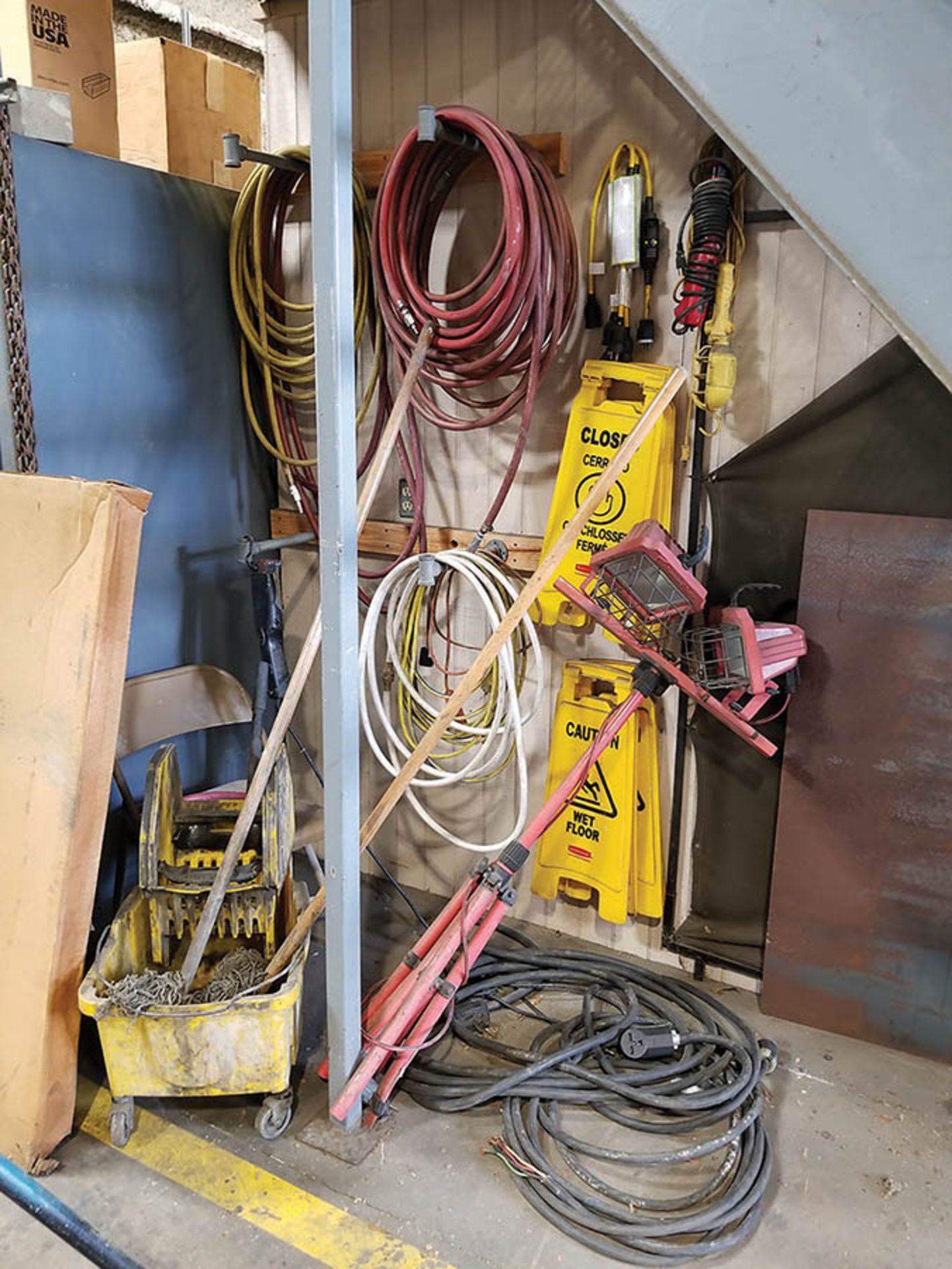 HD STEEL CABINET WITH SHOVELS, BROOMS, WEED EATER, BACK PACK SPRAYER, SPADE, SCRAPERS, ETC. - Image 7 of 7