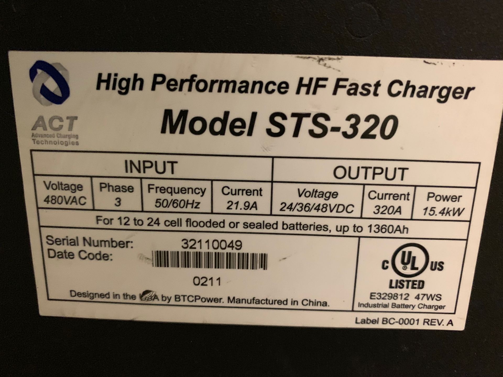ADVANCED CHARGING TECHNOLOGIES HIGH FREQUENCY MULTI-VOLT FAST CHARGER, MODEL: STS-320, 24/36/48 VOLT - Image 3 of 3