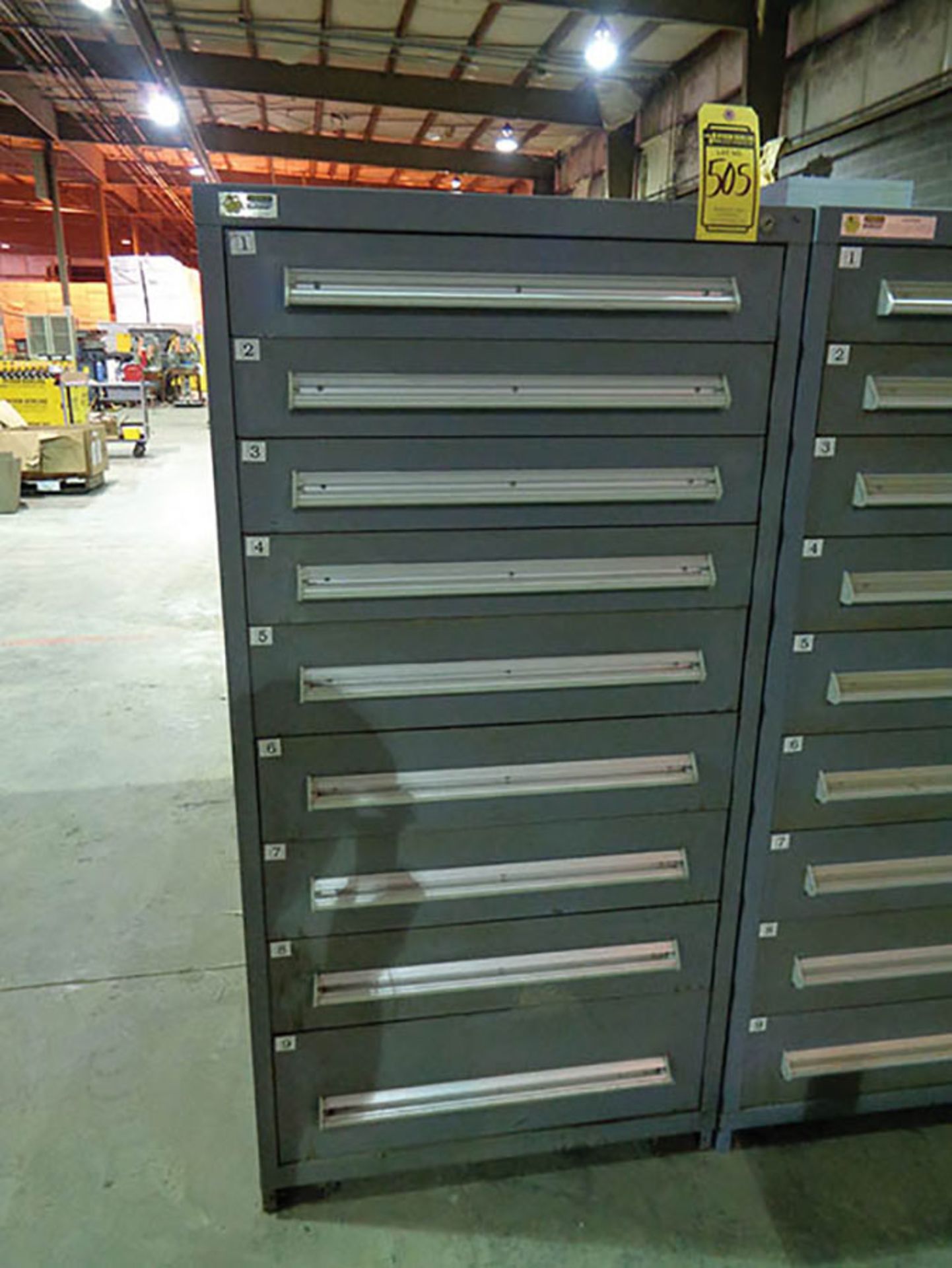 STANLEY VIDMAR 9 DRAWER INDUSTRIAL STORAGE CABINET W/ CONTENTS