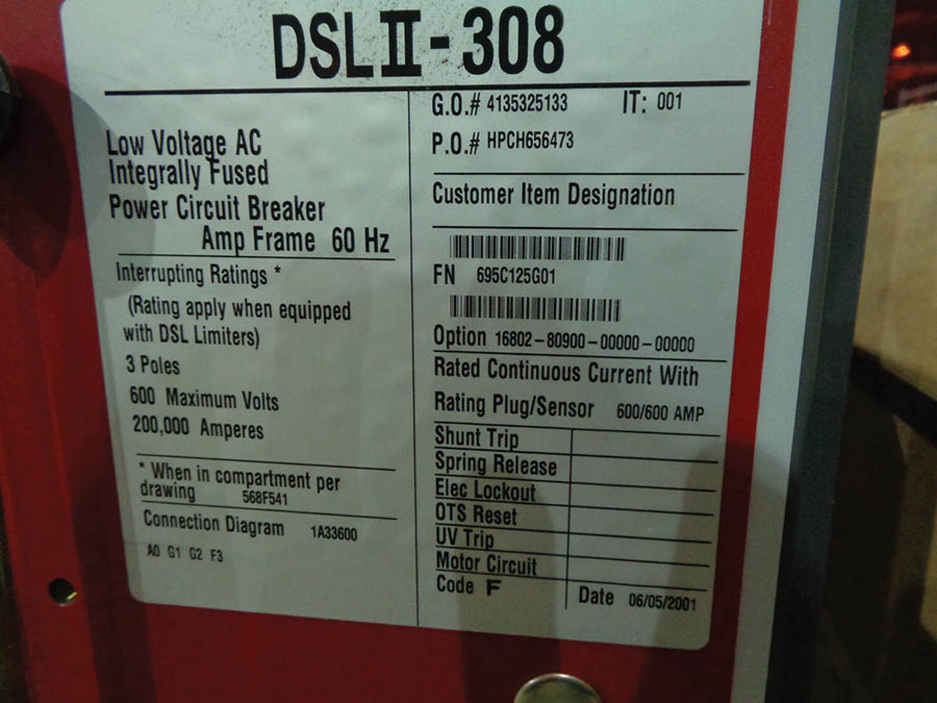 CUTLER HAMMER DSL2-308 600 AMP 3-POLE CIRCUIT BREAKER - Image 4 of 4