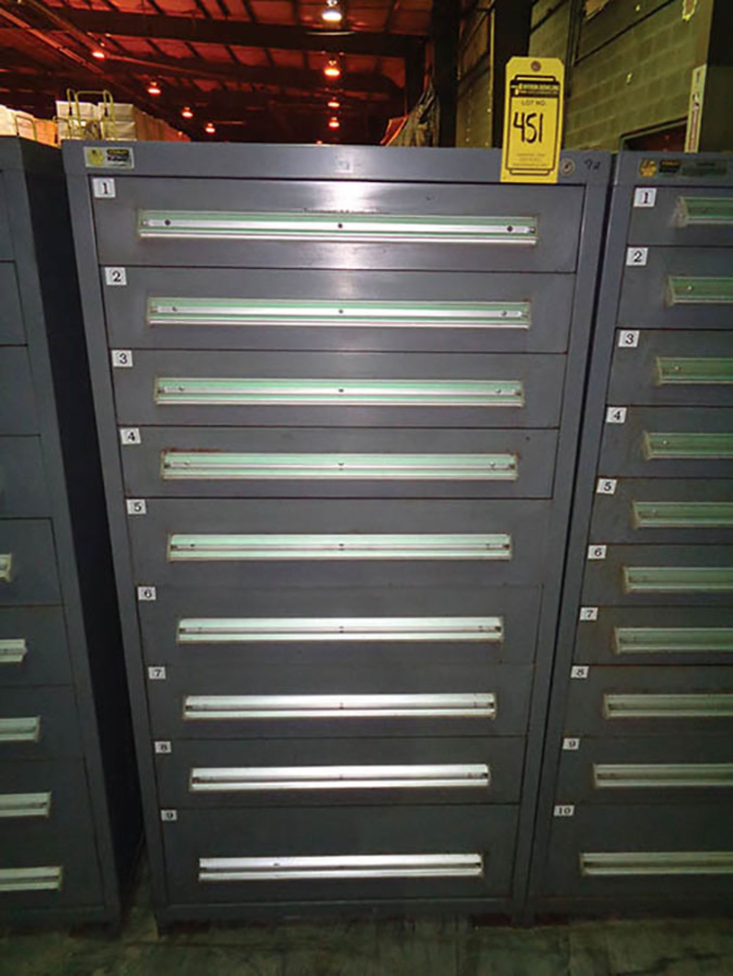 STANLEY VIDMAR 9 DRAWER INDUSTRIAL STORAGE CABINET W/ CONTENTS