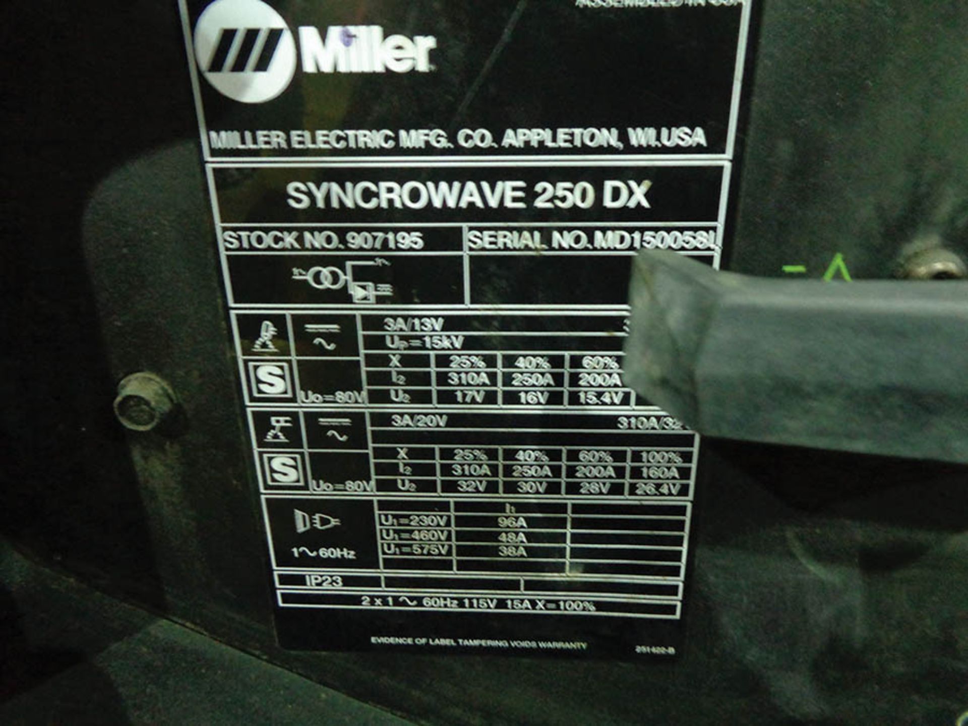 MILLER SYNCHROWAVE 250 DX TIG WELDING MACHINE - Image 3 of 3