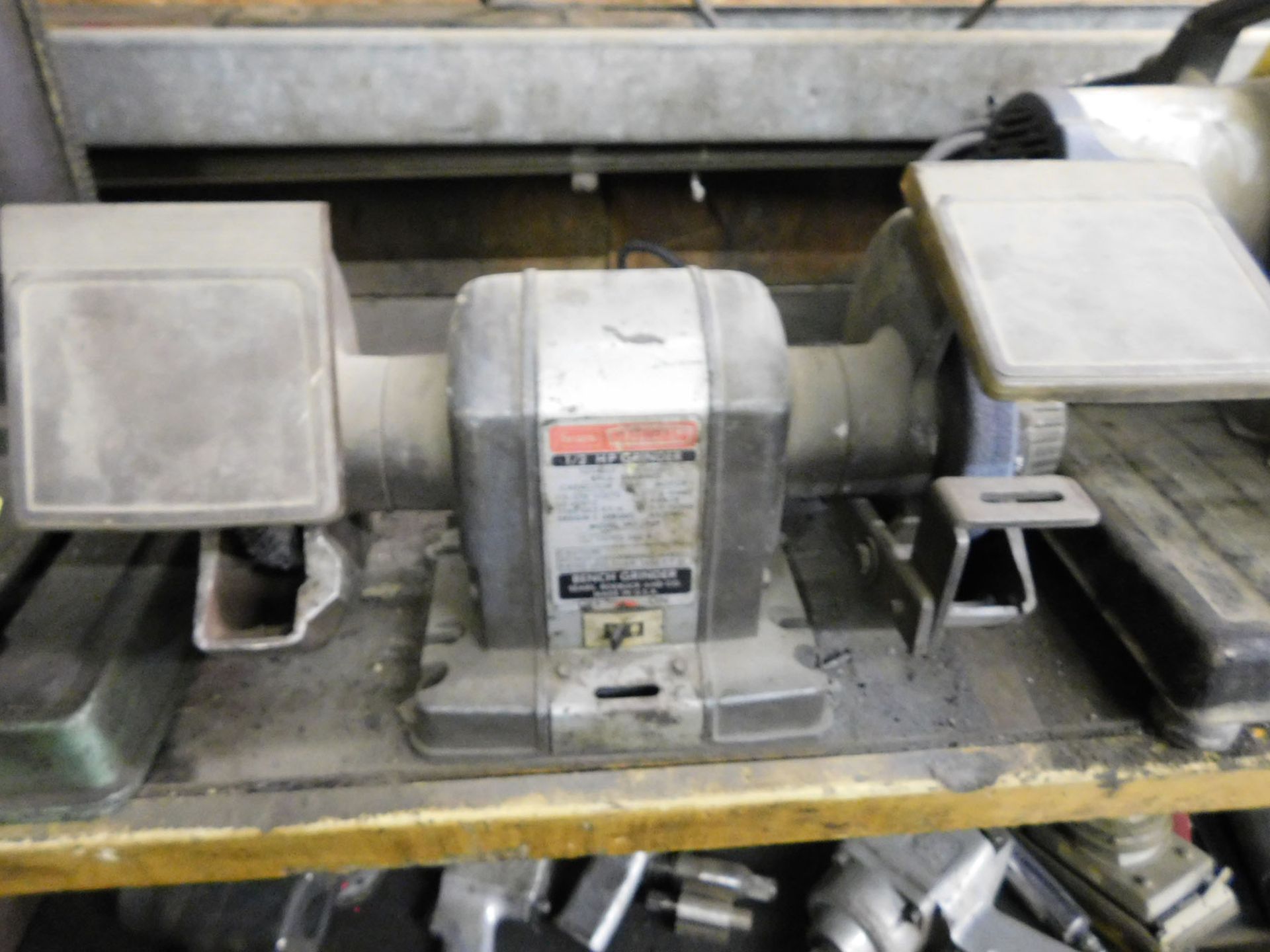 SEARS 1/2 HP BENCH GRINDER; MODEL 3971949, 115/230 VOLT, 5.2/2.6 AMPS, 60-HZ, 1/2 ARBOR, 3,58 IDLE