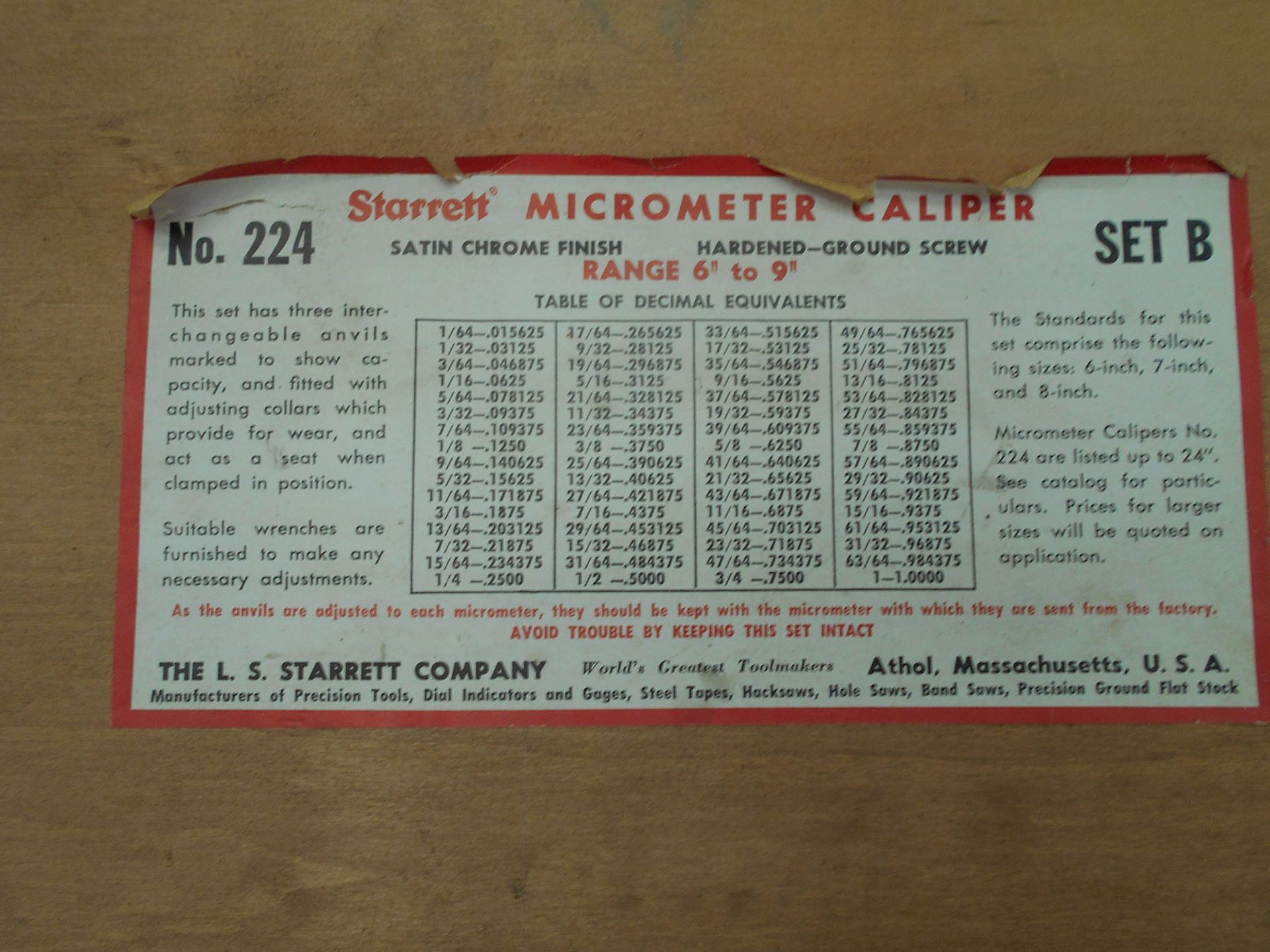 STARRETT NO. 224 MICROMETER CALIPER - Image 3 of 3