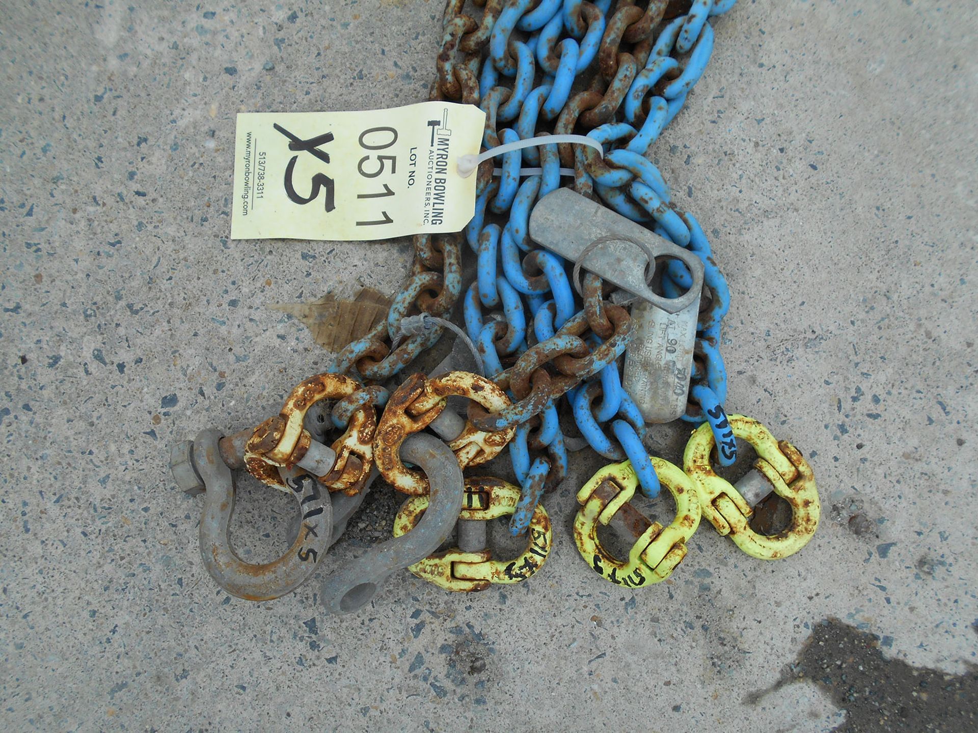 (5) RIGGING CHAINS WITH SHACKLES; REACH 24', SIZE 3/8'', GRADE 10