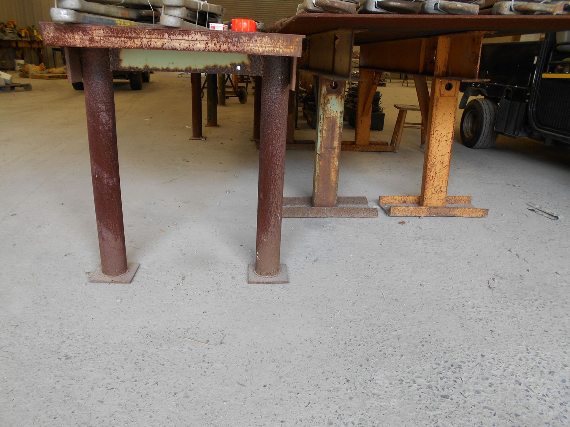 (2) HEAVY DUTY STEEL SAWHORSES, STEEL PLATE, AND (2) STEEL WORKTABLES - Image 3 of 3