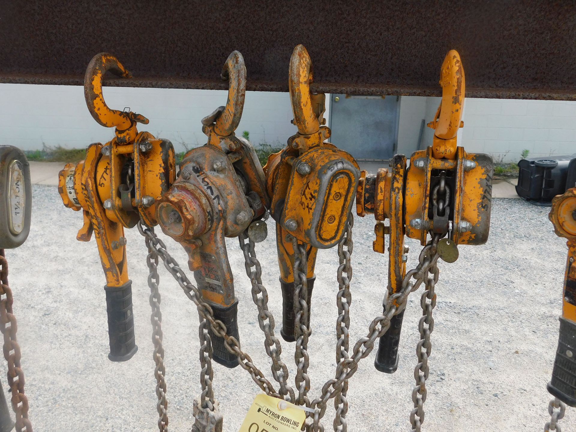 (4) HARRINGTON HOIST INC. CHAIN HOISTS; (3) 1/2 TON, (1) 1-TON