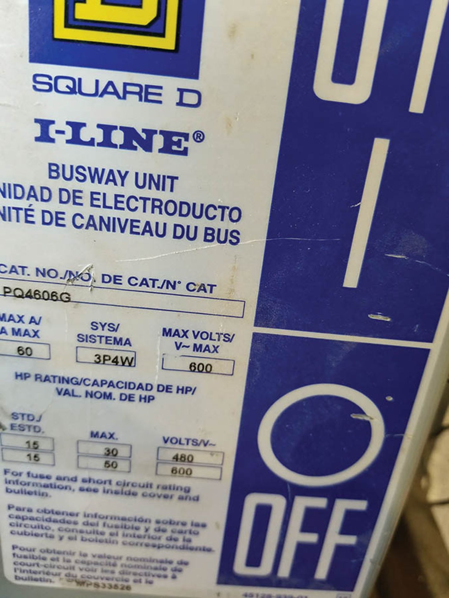 SQUARE D I-LINE BUSWAY UNIT; 60 AMP, 600 VAC, 3-PHASE, 4W - Image 2 of 2