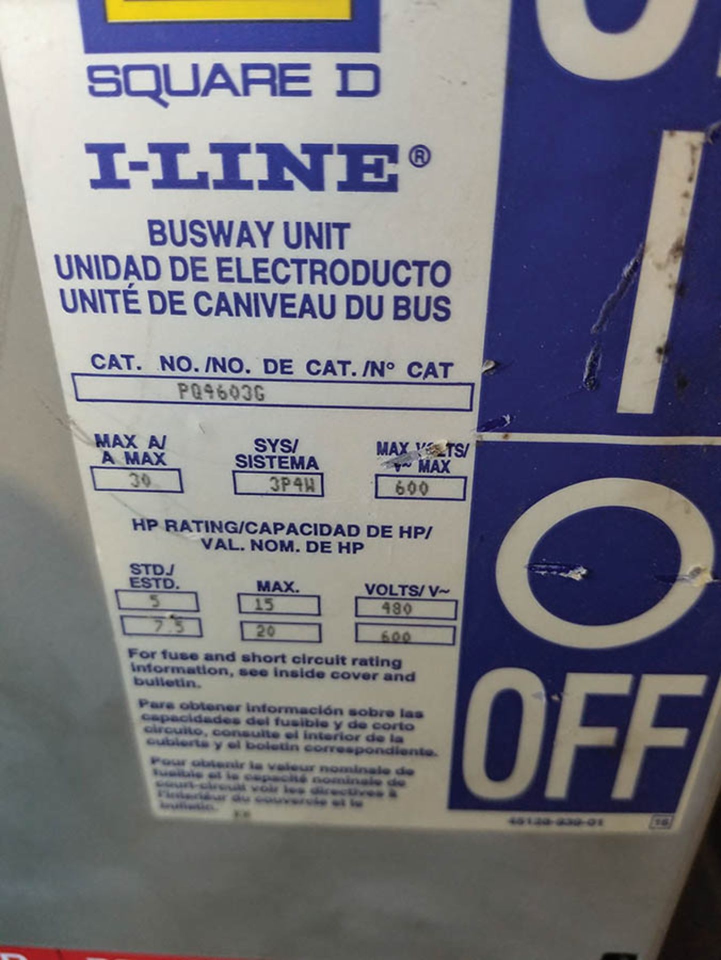 SQUARE D I-LINE BUSWAY UNIT; 30 AMP, 600 VAC, 3-PHASE, 4W - Image 2 of 2