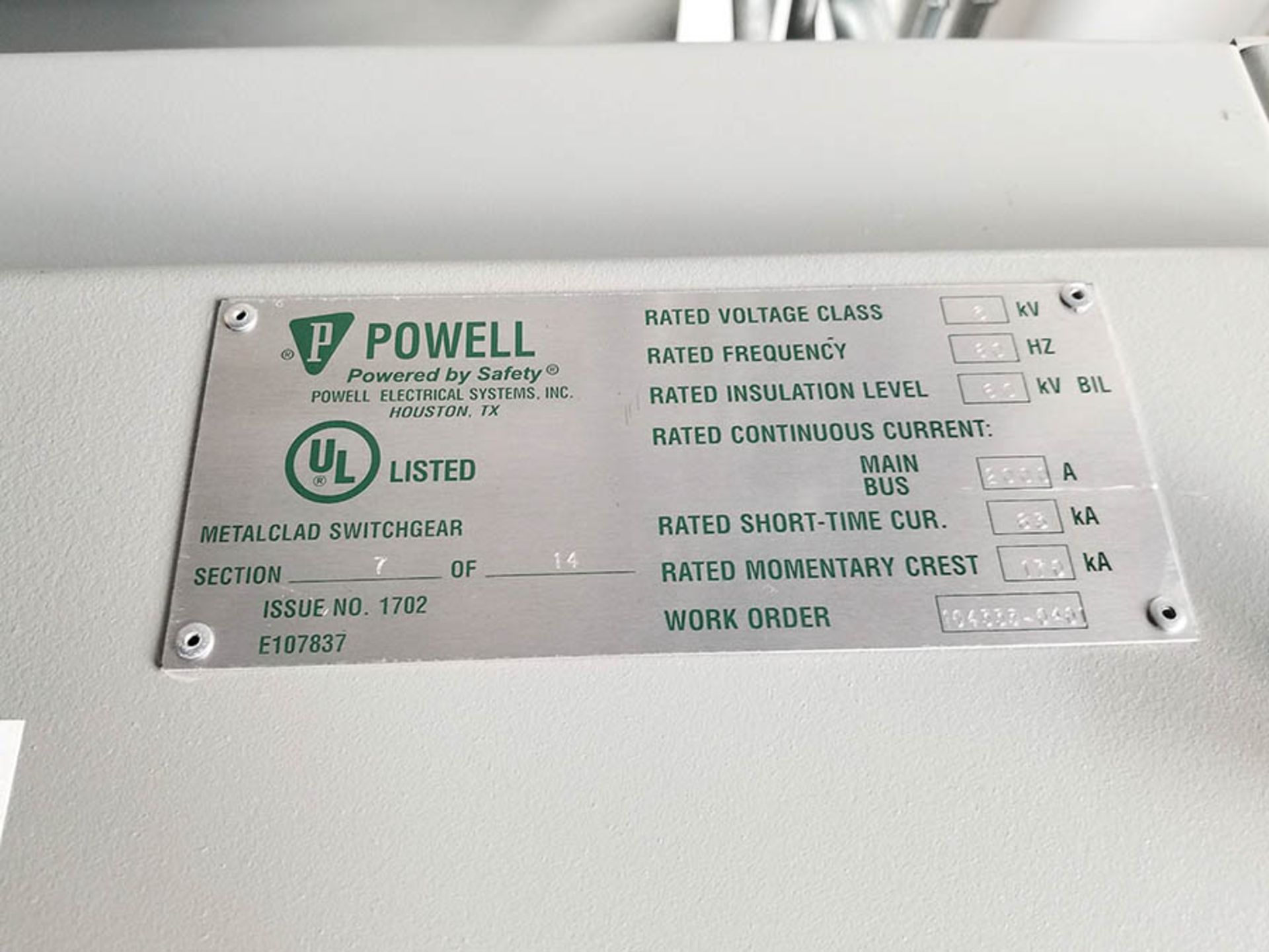 PDC- (2) POWELL METAL CLAD SWITCH GEAR UNITS ,6 COLUMN 3 BUCKET, 2000A MAIN BUS., M-4272 - Image 8 of 24