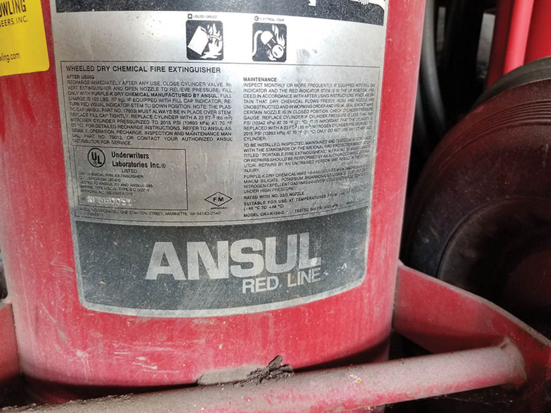 ANSUL DRY CHEMICAL EXTINGUISHER SYSTEM ON PNEUMATIC CART, HOSE AND HEAD ***LOCATED IN JERSEY CITY, - Bild 3 aus 3