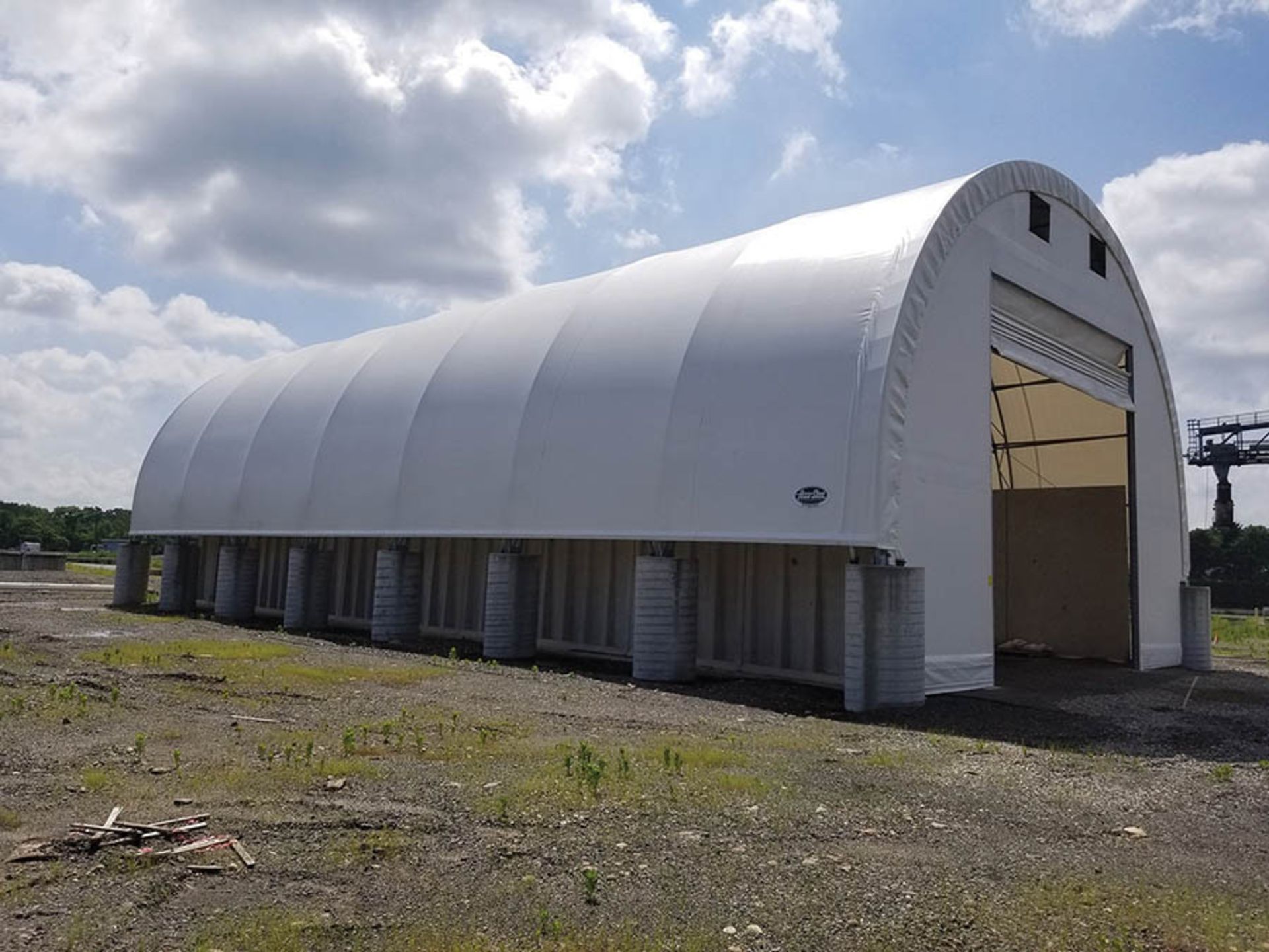 ACCU-STEEL 77' X 38' HOOP TENT BUILDING, FOLDUP TRACK DOOR, DOUBLE GIRDER HOOPS, CROSS MEMBER - Image 8 of 8